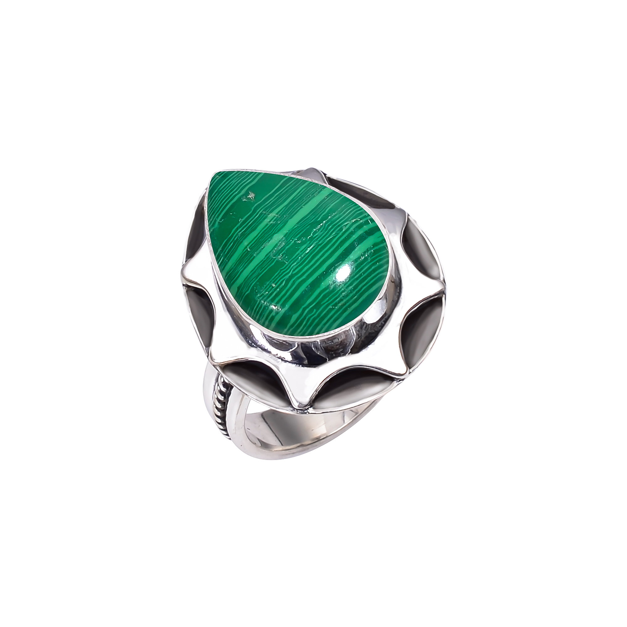 Malachite - Simulated 925 Solid Sterling Silver Ring