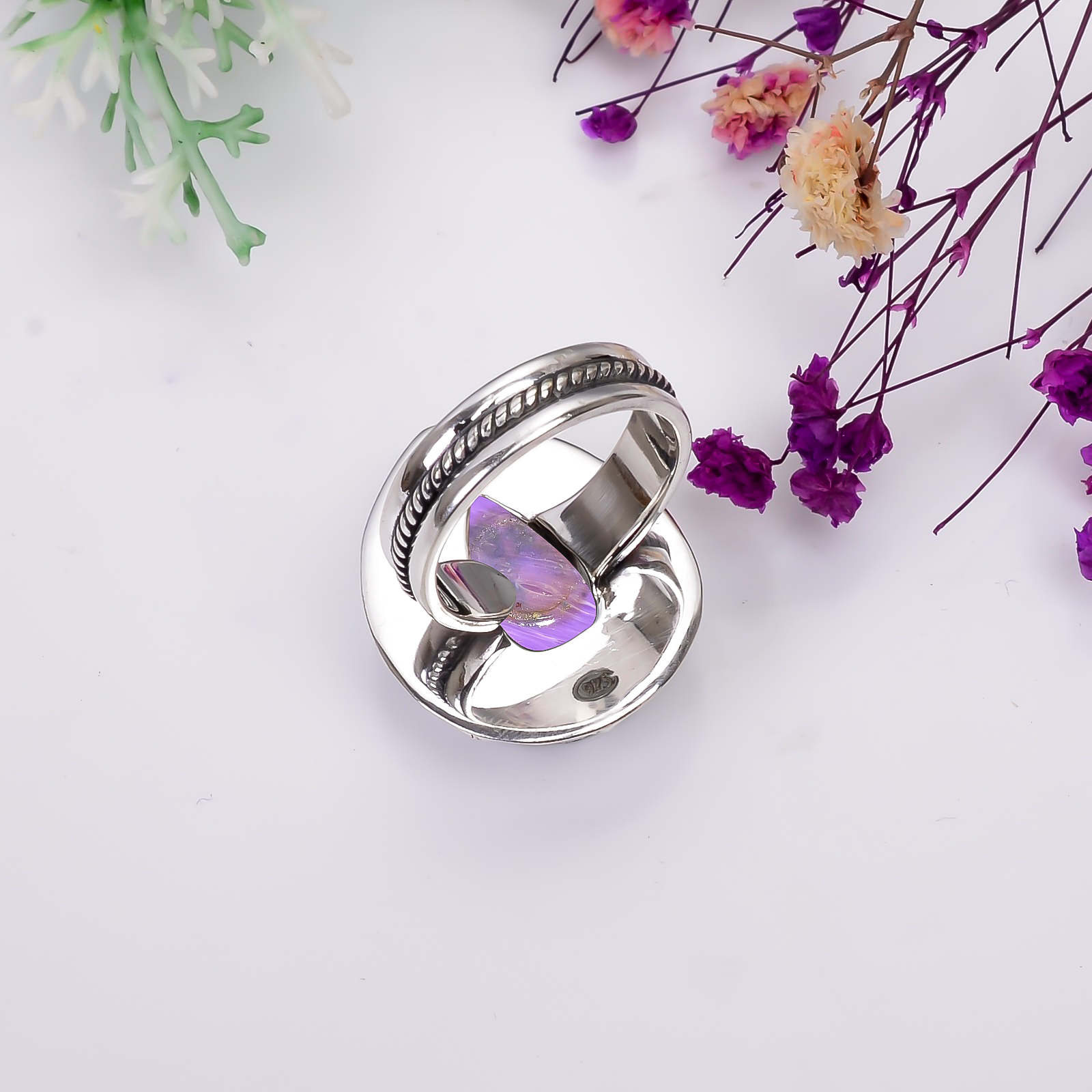 Purple Charoite - Simulated 925 Solid Sterling Silver Ring