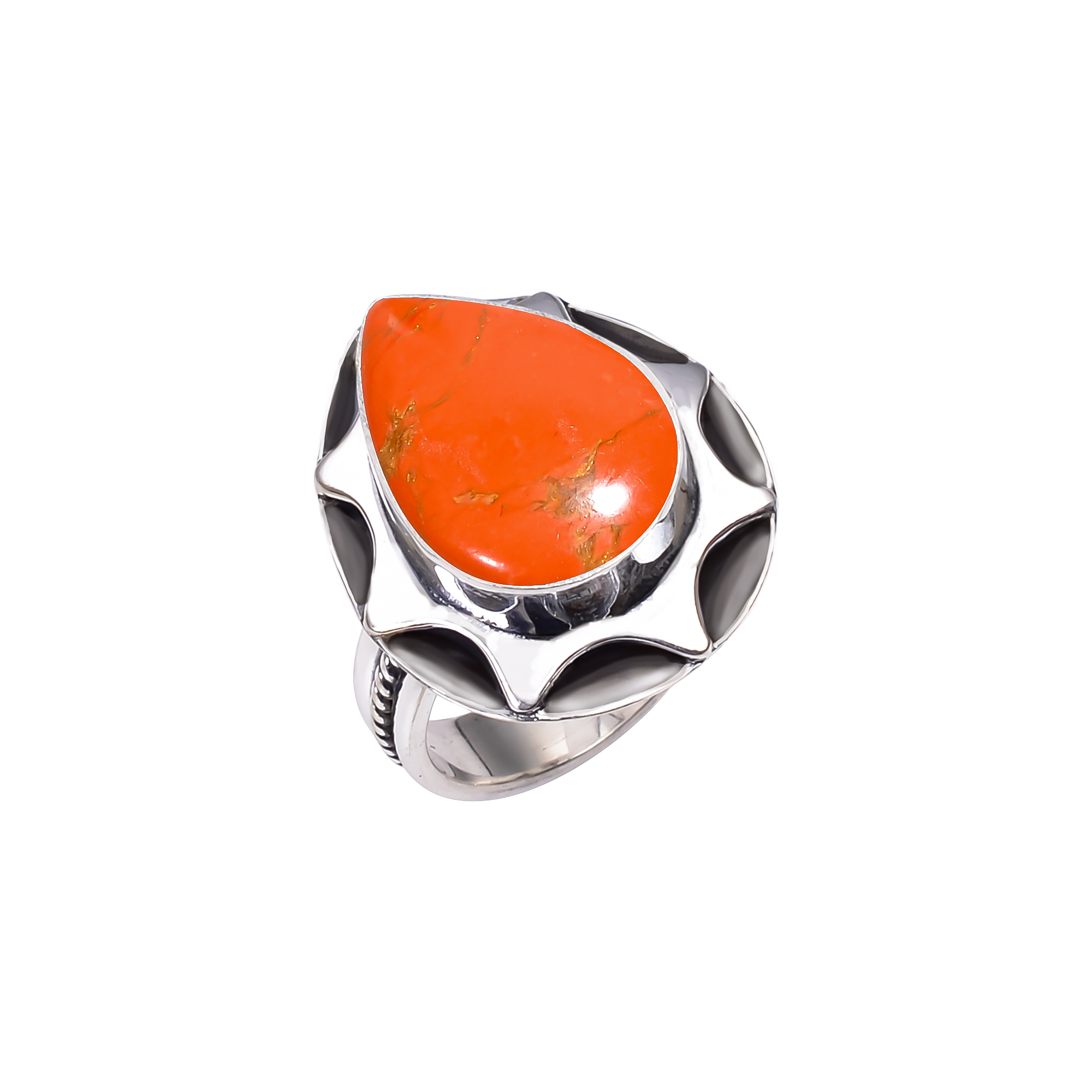 Copper Red Turquoise - Simulated 925 Solid Sterling Silver Ring