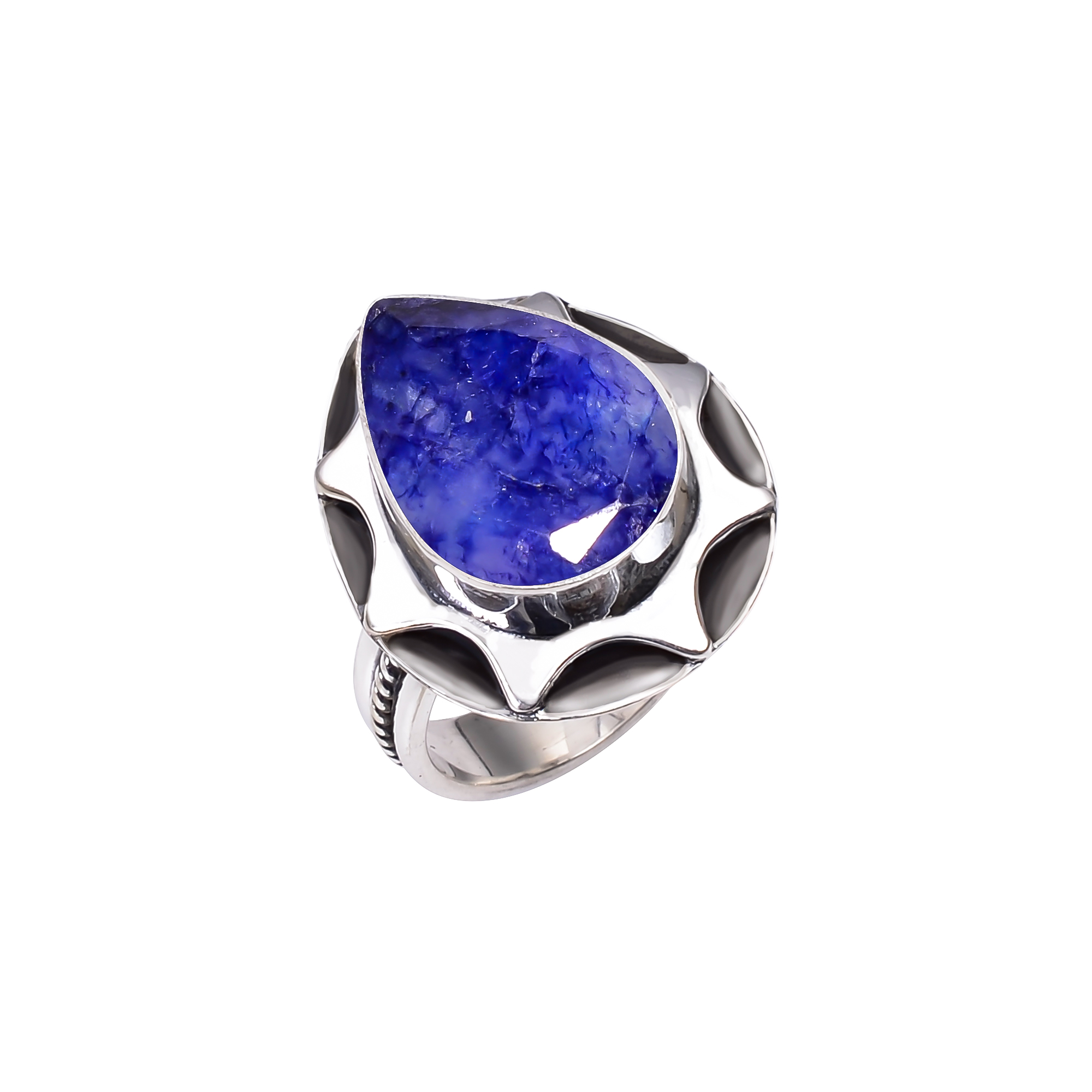 Blue Sapphire - Dyed Quartz 925 Solid Sterling Silver Ring