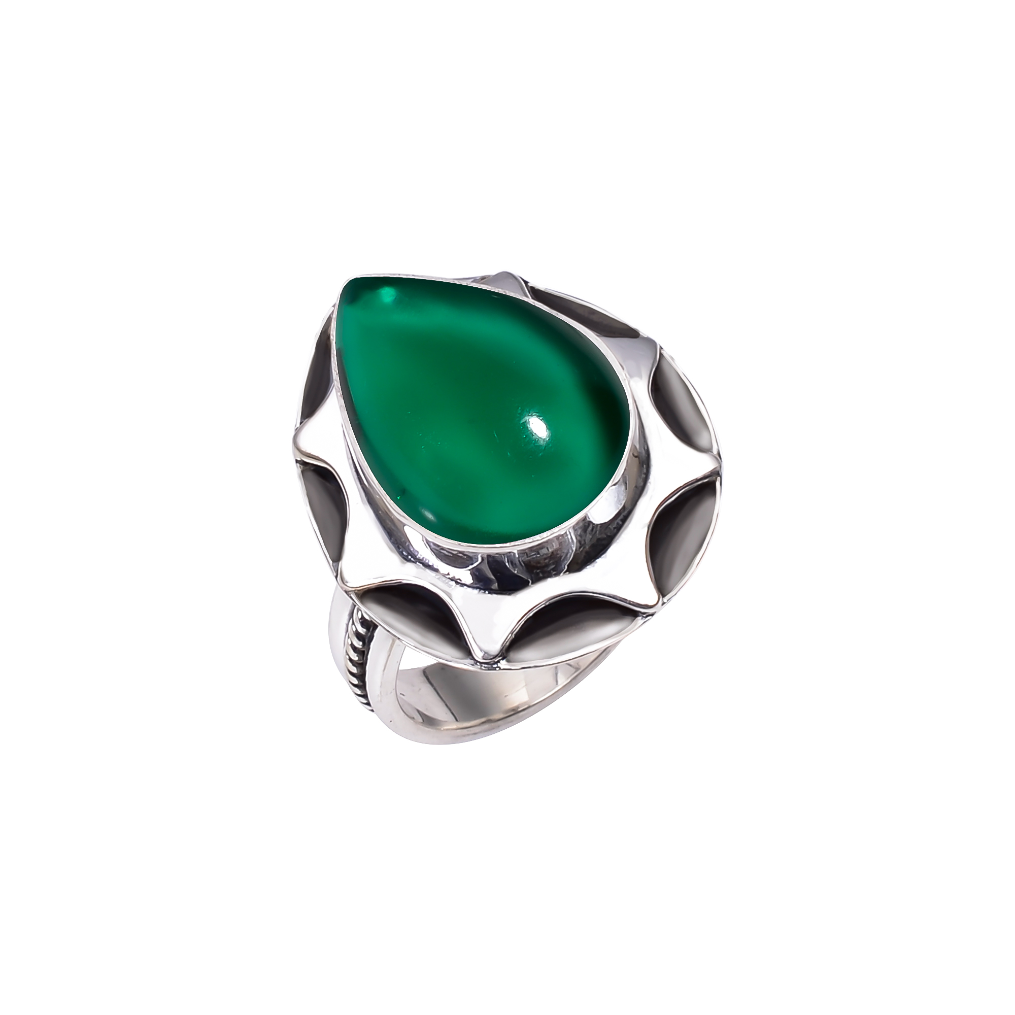 Emerald Simulated 925 Solid Sterling Silver Ring