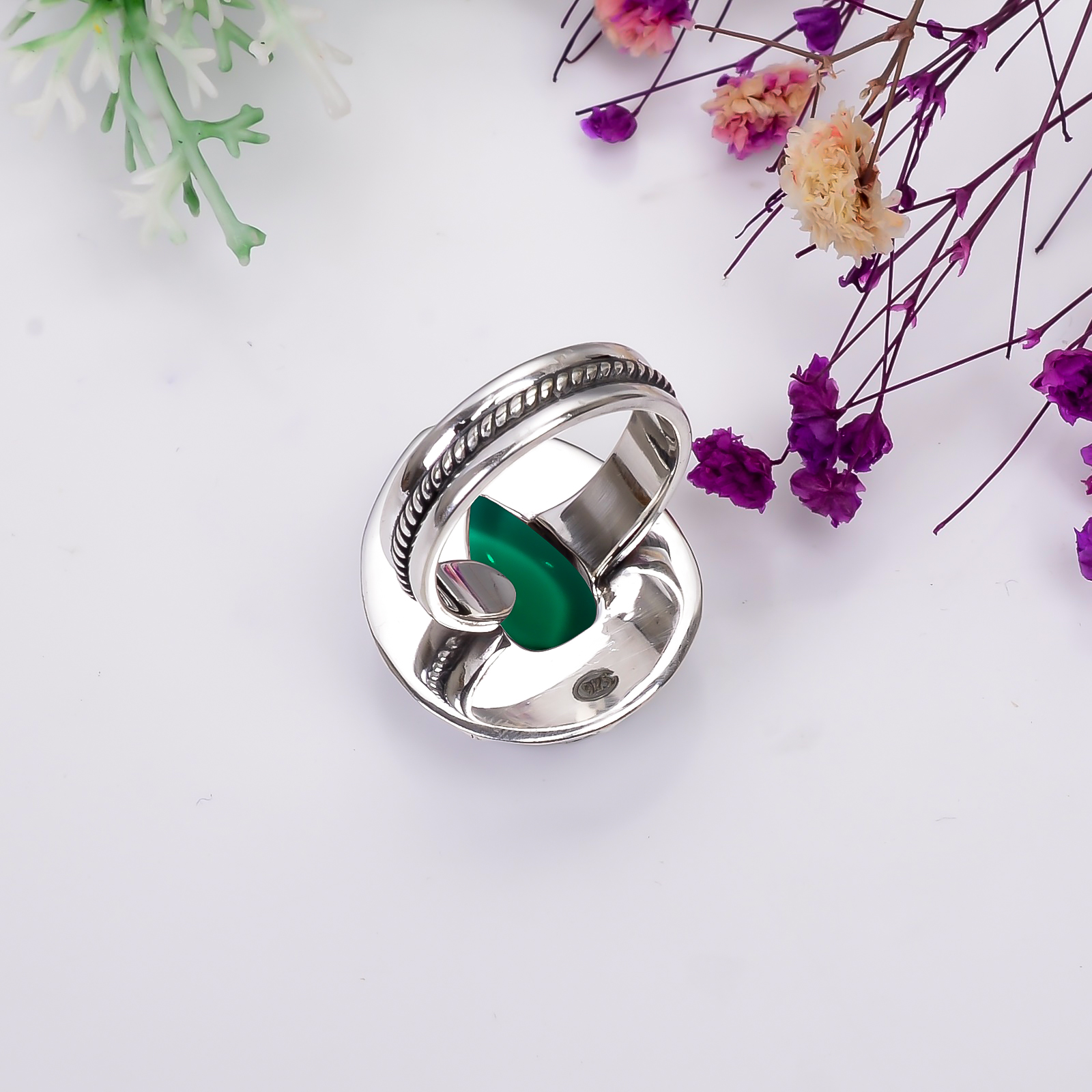 Emerald Simulated 925 Solid Sterling Silver Ring