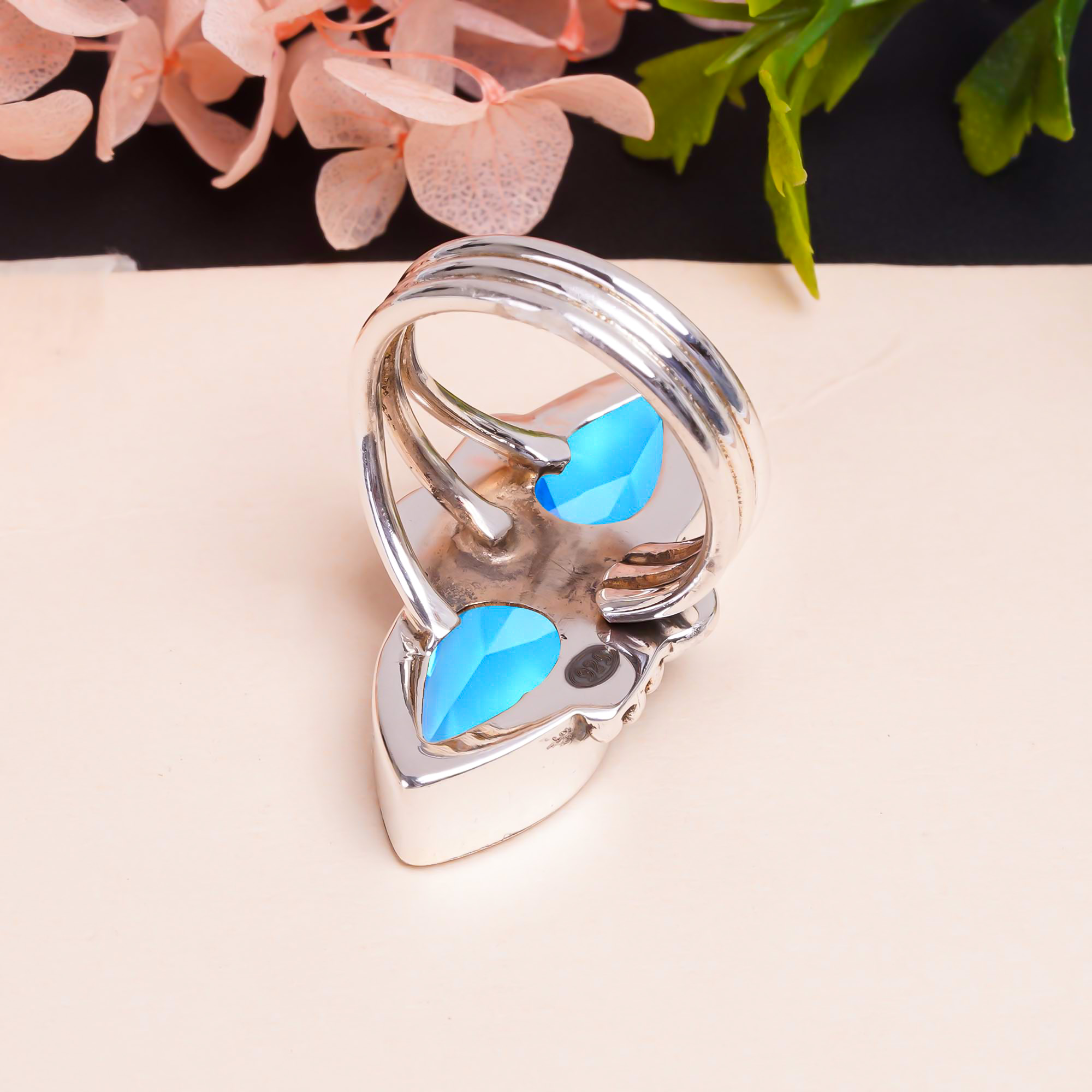 Blue Topaz - Simulated Gemstone 925 Sterling Silver Ring
