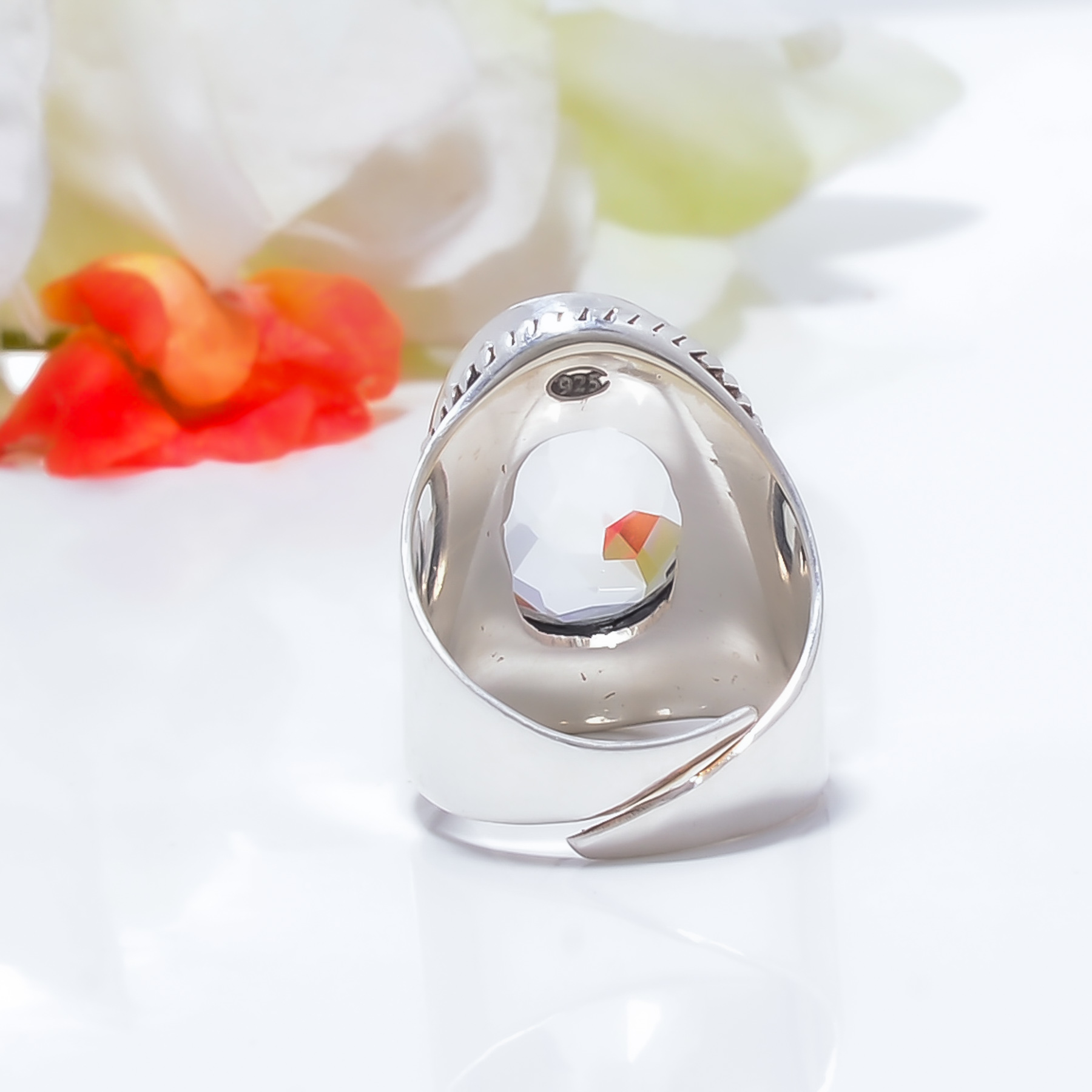 White Topaz - Simulated Gemstone 925 Sterling Silver Ring