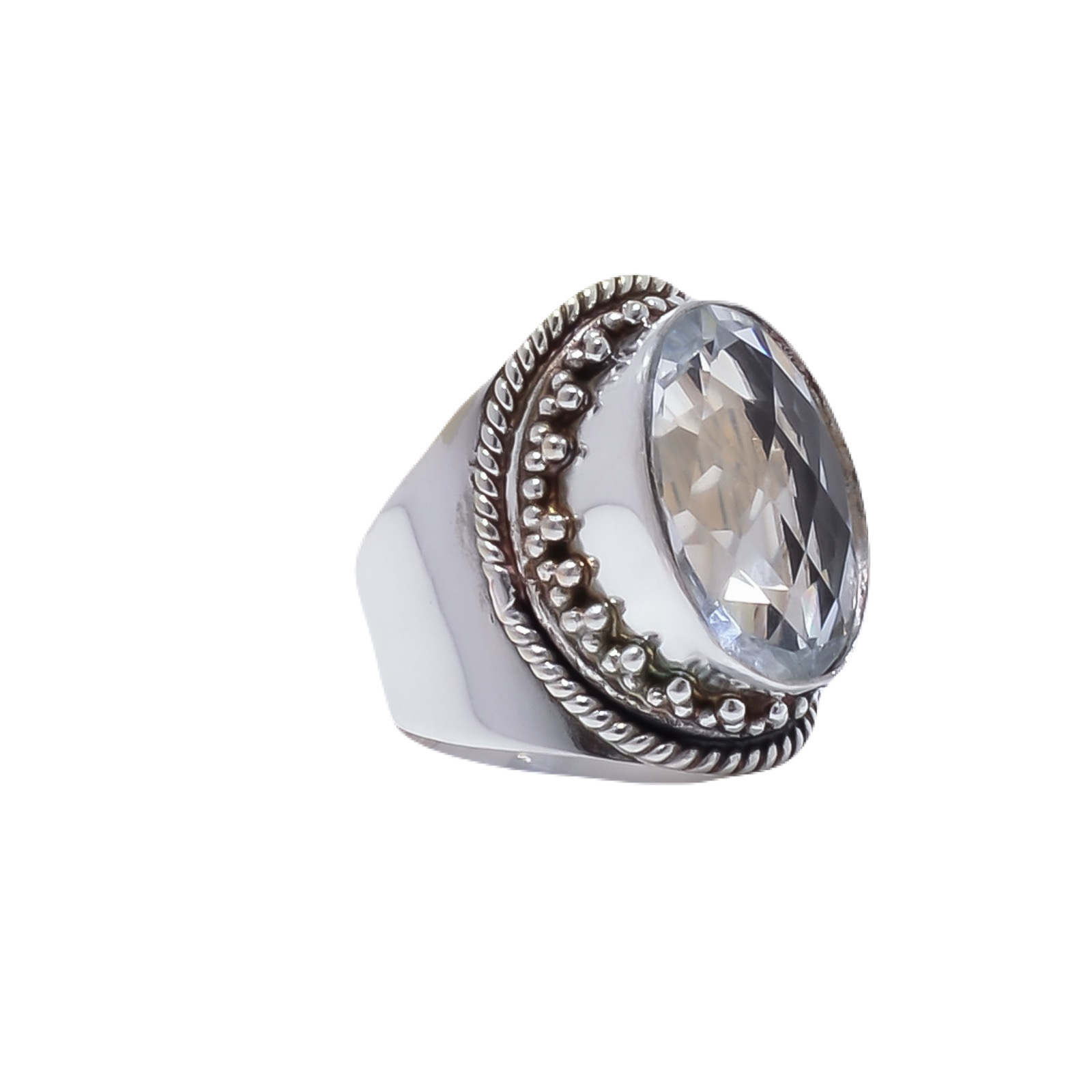 White Topaz - Simulated Gemstone 925 Sterling Silver Ring
