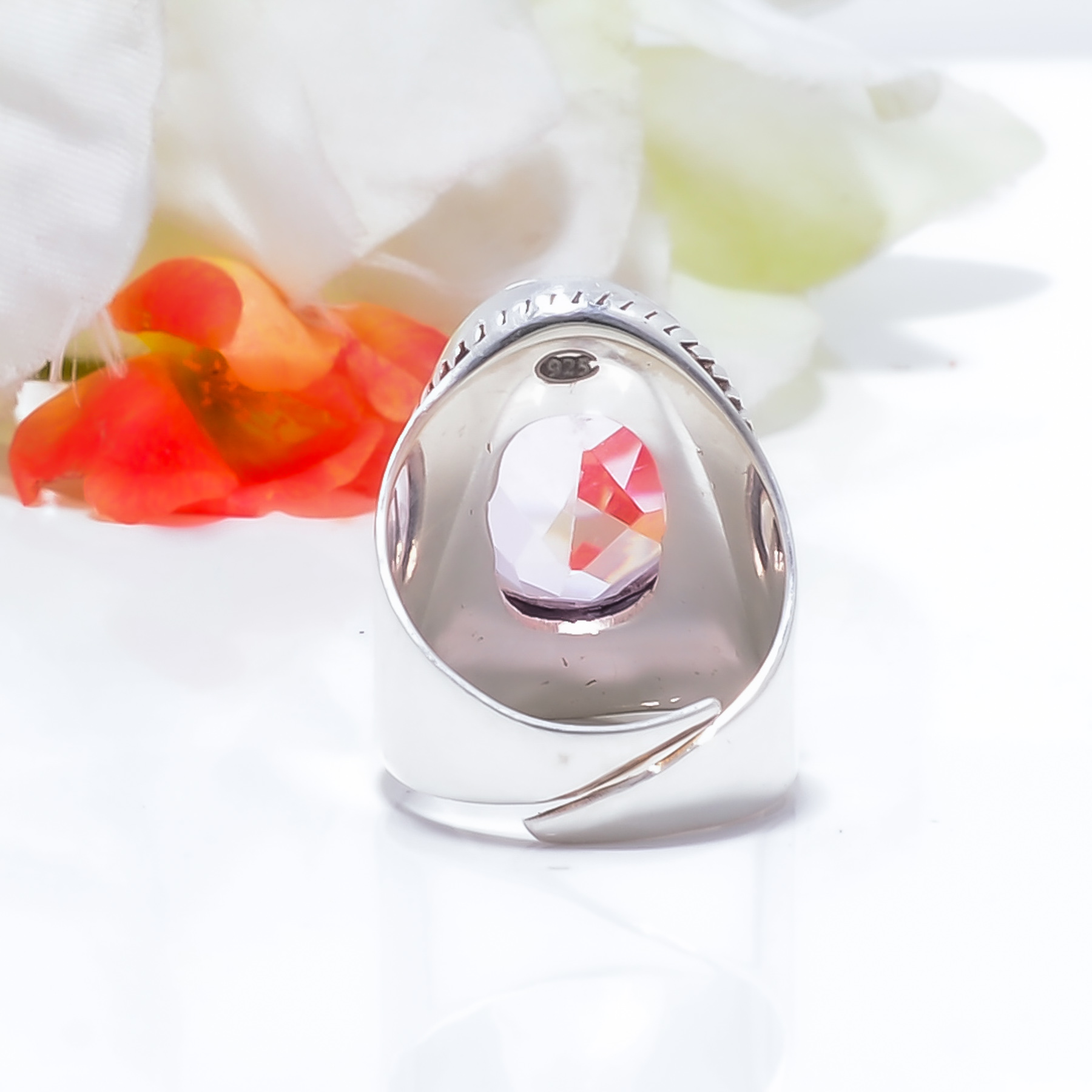 Pink Kunzite - Simulated Gemstone 925 Sterling Silver Ring