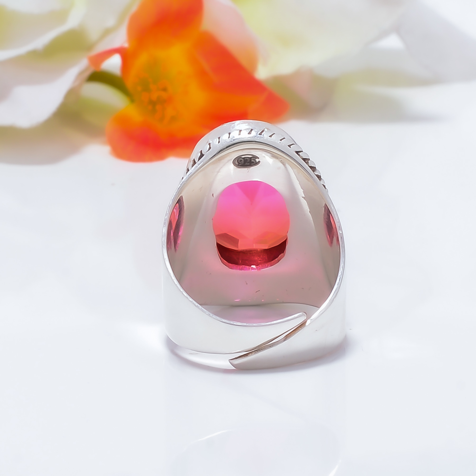 Bi-Colour Tourmaline - Simulated Gemstone 925 Sterling Silver Ring