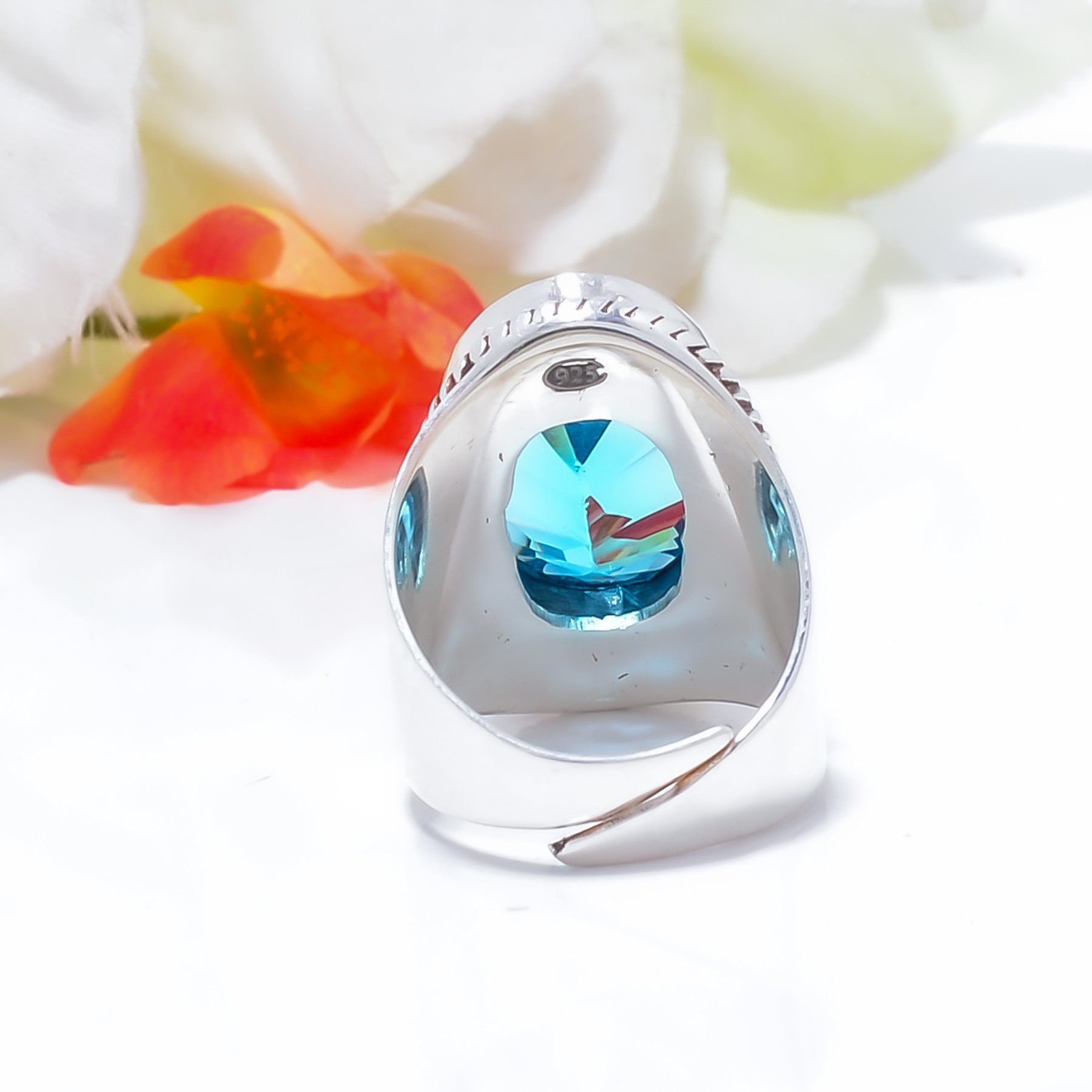 Blue Topaz - Simulated Gemstone 925 Sterling Silver Ring