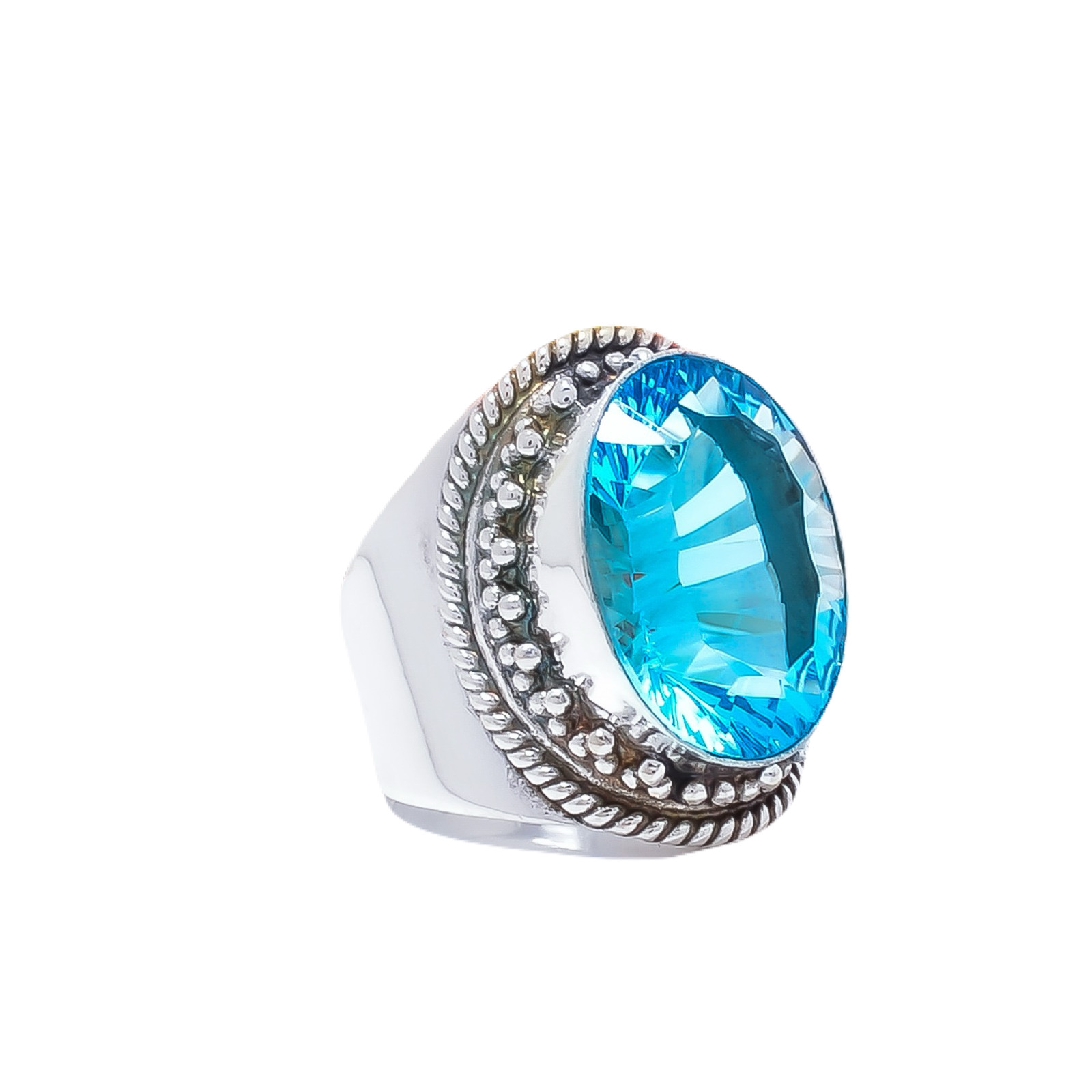 Blue Topaz - Simulated Gemstone 925 Sterling Silver Ring