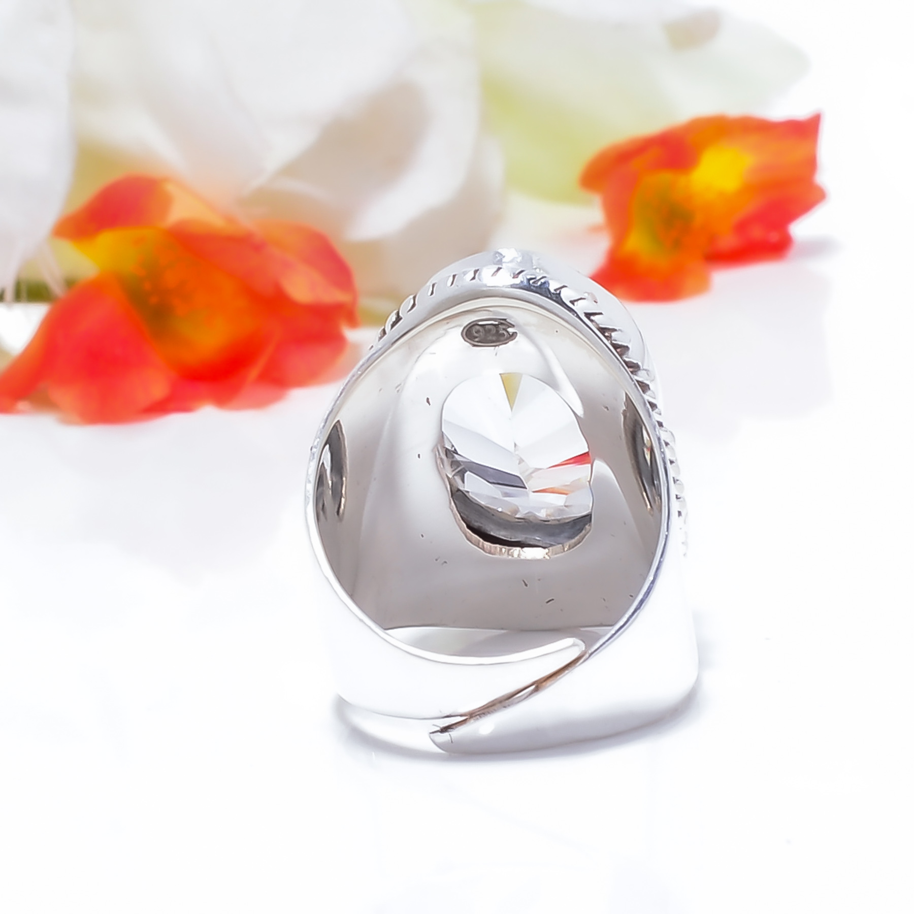 White Topaz - Simulated Gemstone 925 Sterling Silver Ring