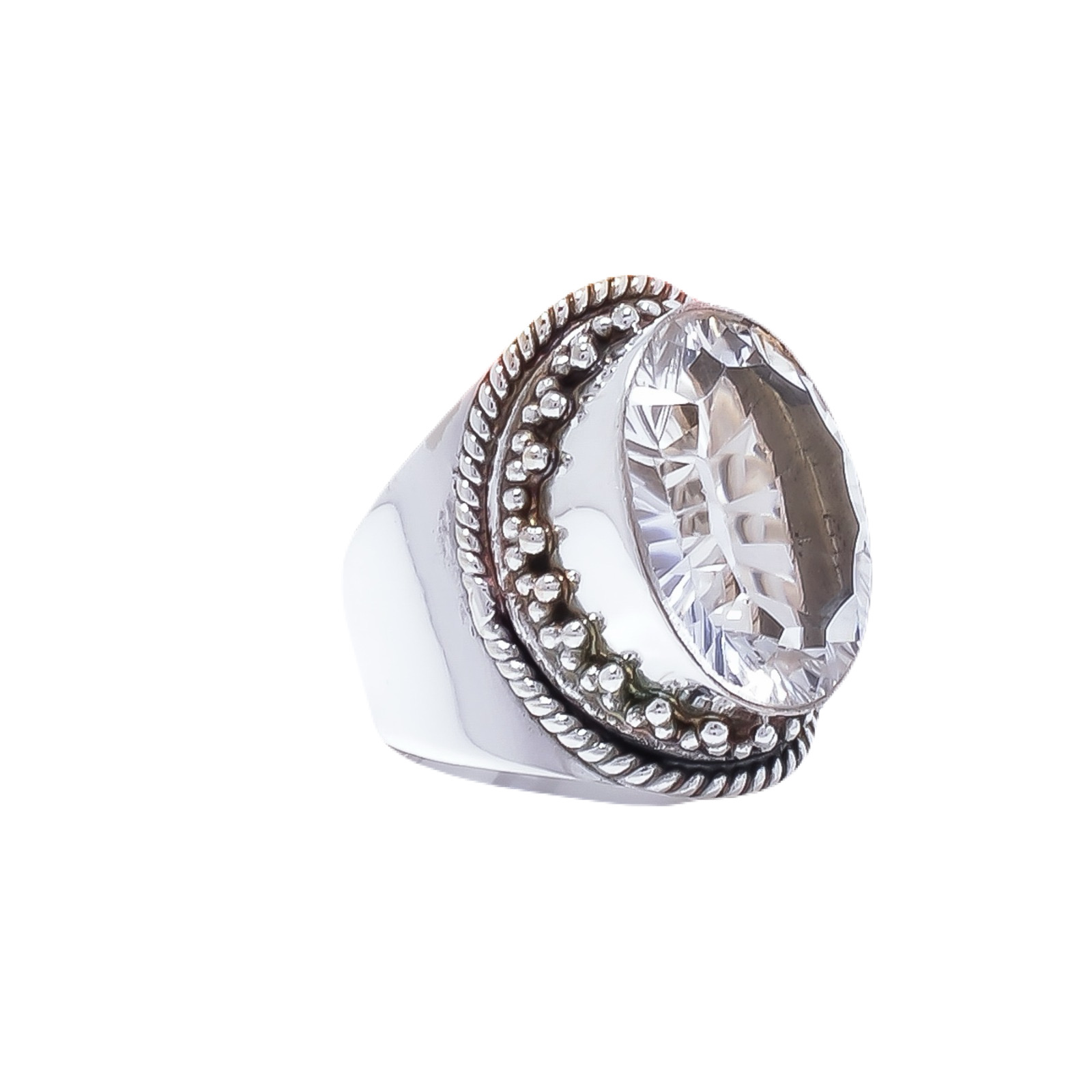 White Topaz - Simulated Gemstone 925 Sterling Silver Ring