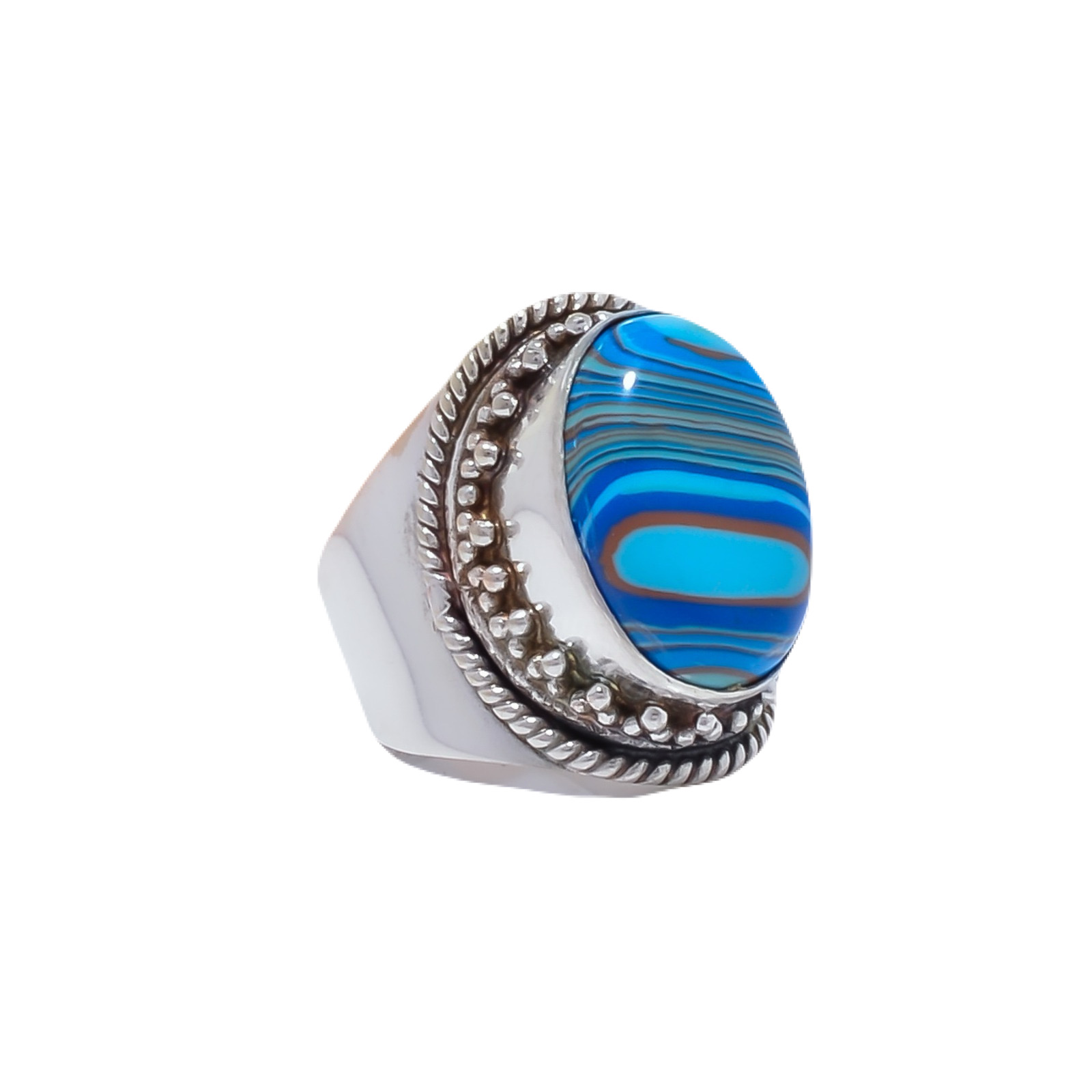Blue Rainbow Calsilica - Simulated Gemstone 925 Sterling Silver Ring