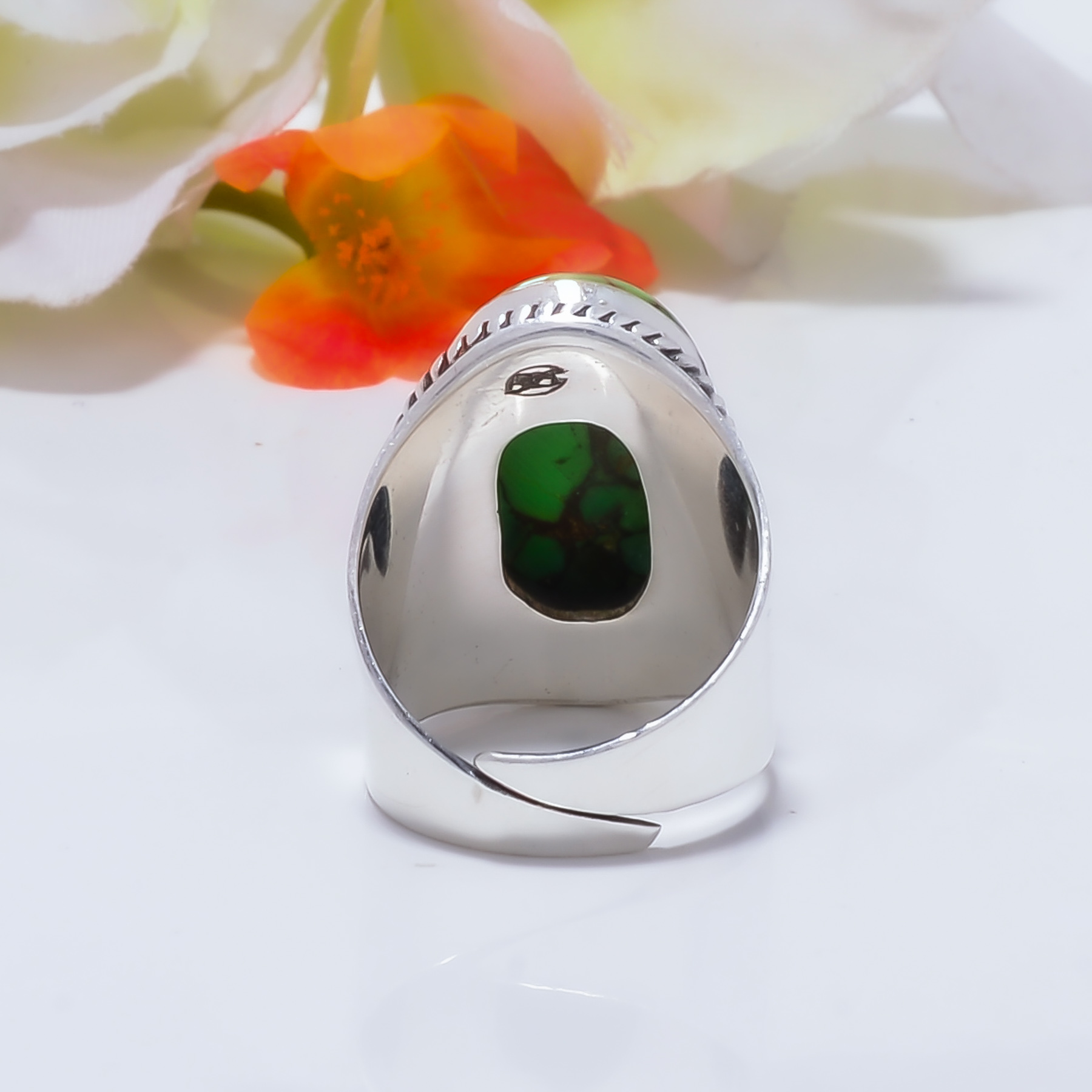 Copper Green Turquoise Gemstone 925 Sterling Silver Ring