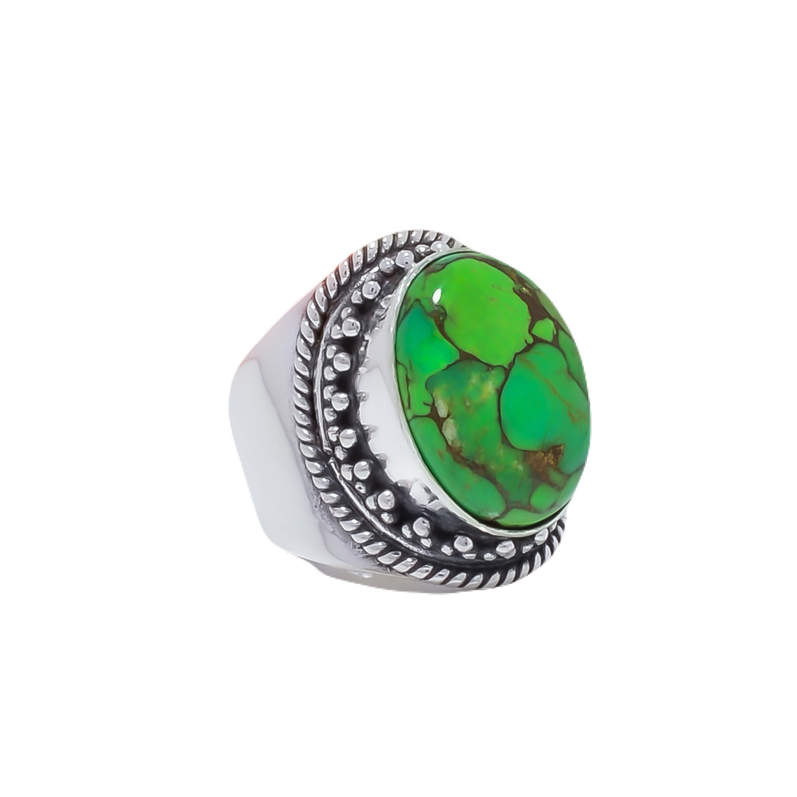 Copper Green Turquoise Gemstone 925 Sterling Silver Ring