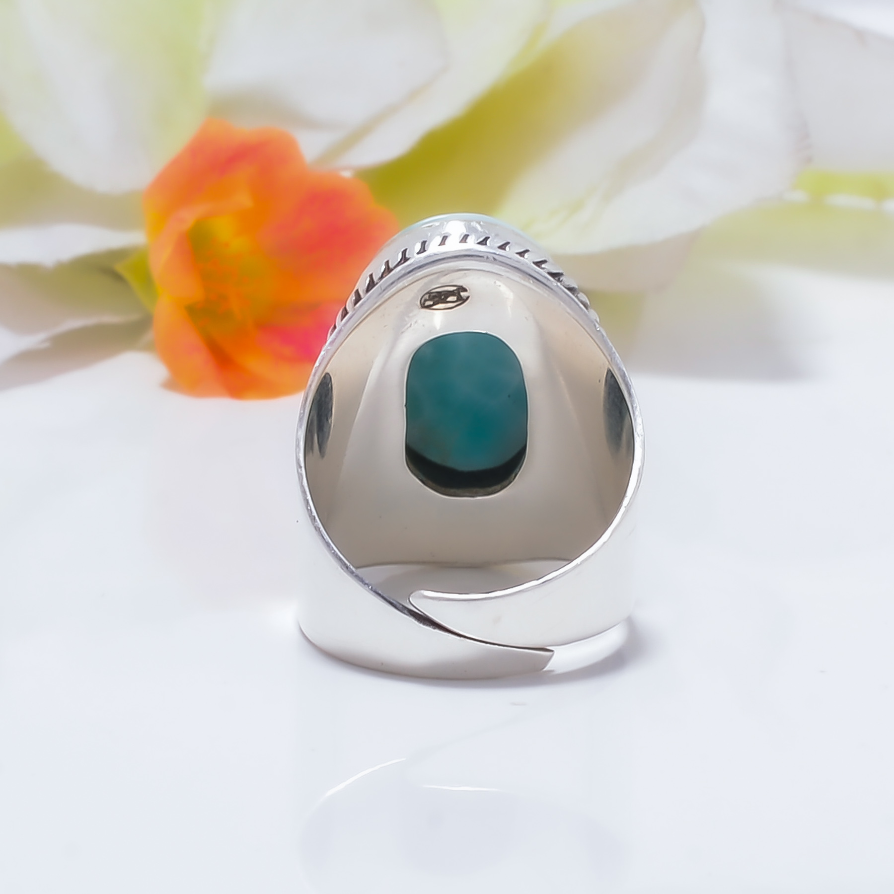 Natural Larimar / Pactolite - Dominican Republic Gemstone 925 Sterling Silver Ring