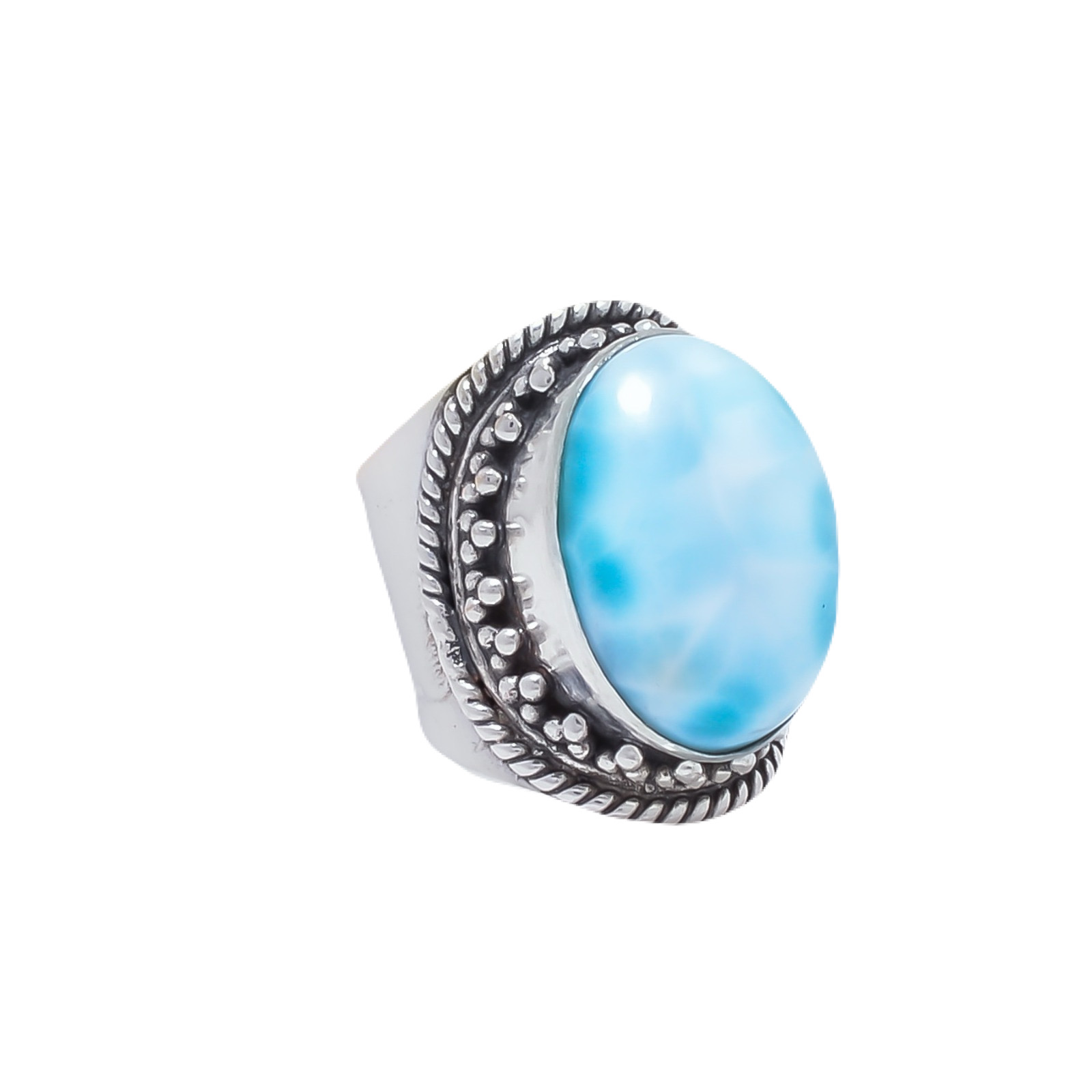 Natural Larimar / Pactolite - Dominican Republic Gemstone 925 Sterling Silver Ring