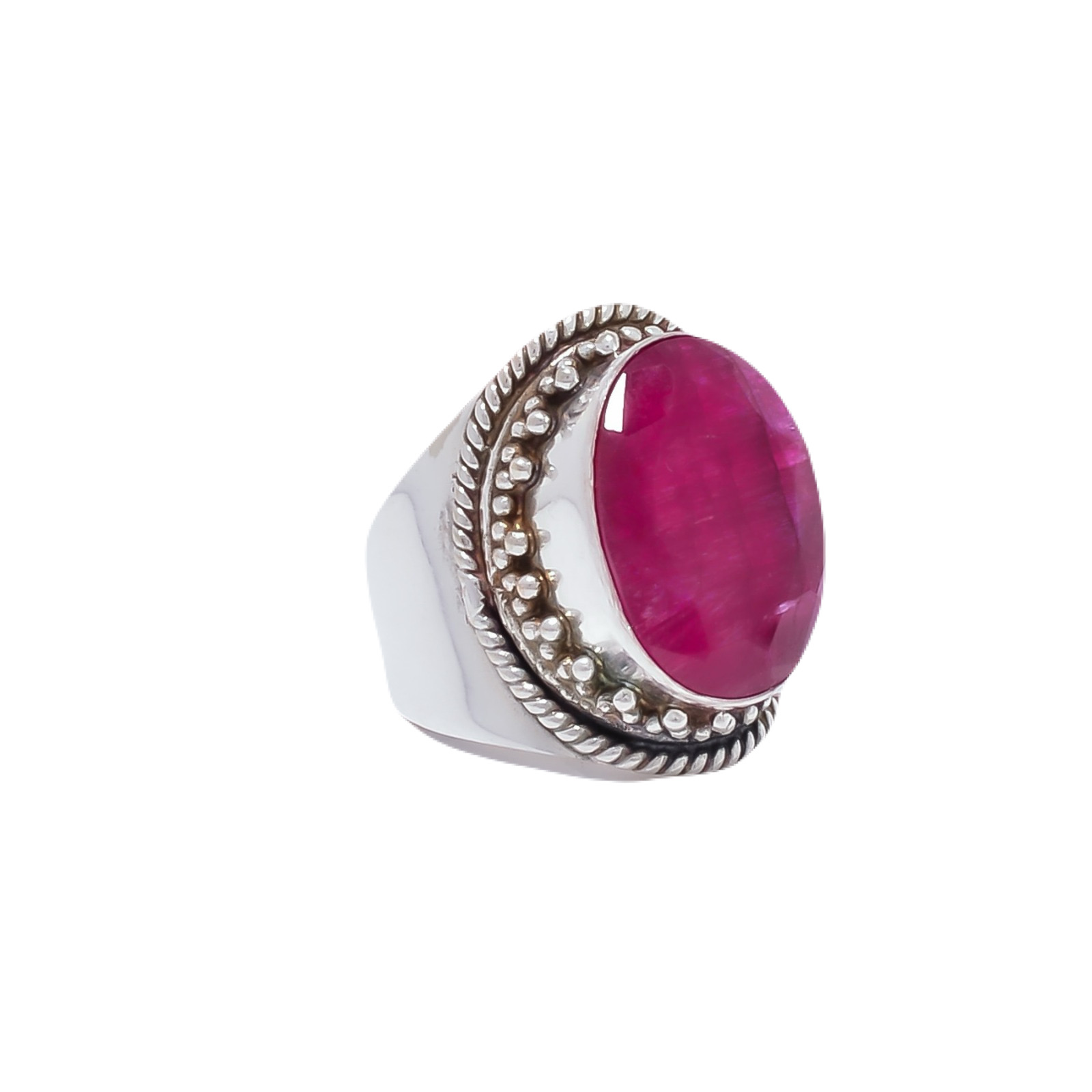 Ruby - Dyed Quartz Gemstone 925 Sterling Silver Ring