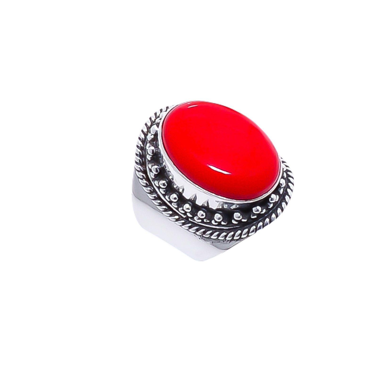 Red Coral - Simulated Gemstone 925 Sterling Silver Ring