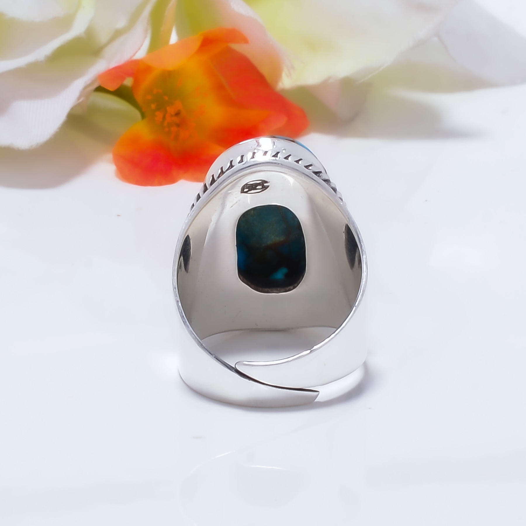 Copper Blue Turquoise Gemstone 925 Sterling Silver Ring
