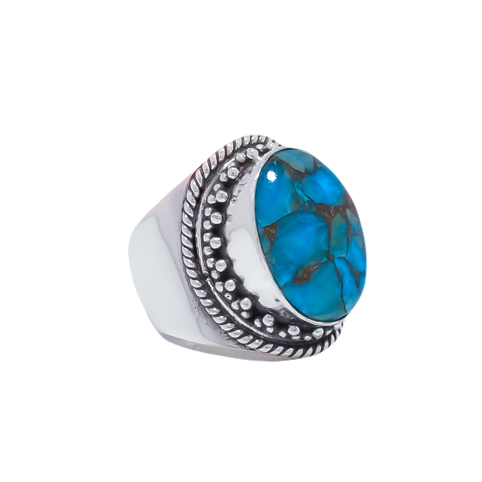 Copper Blue Turquoise Gemstone 925 Sterling Silver Ring