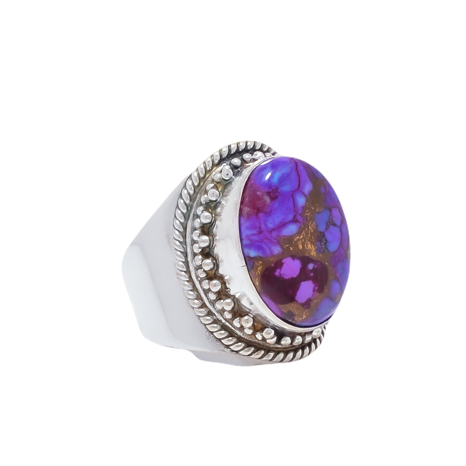 Copper Purple Turquoise Gemstone 925 Sterling Silver Ring