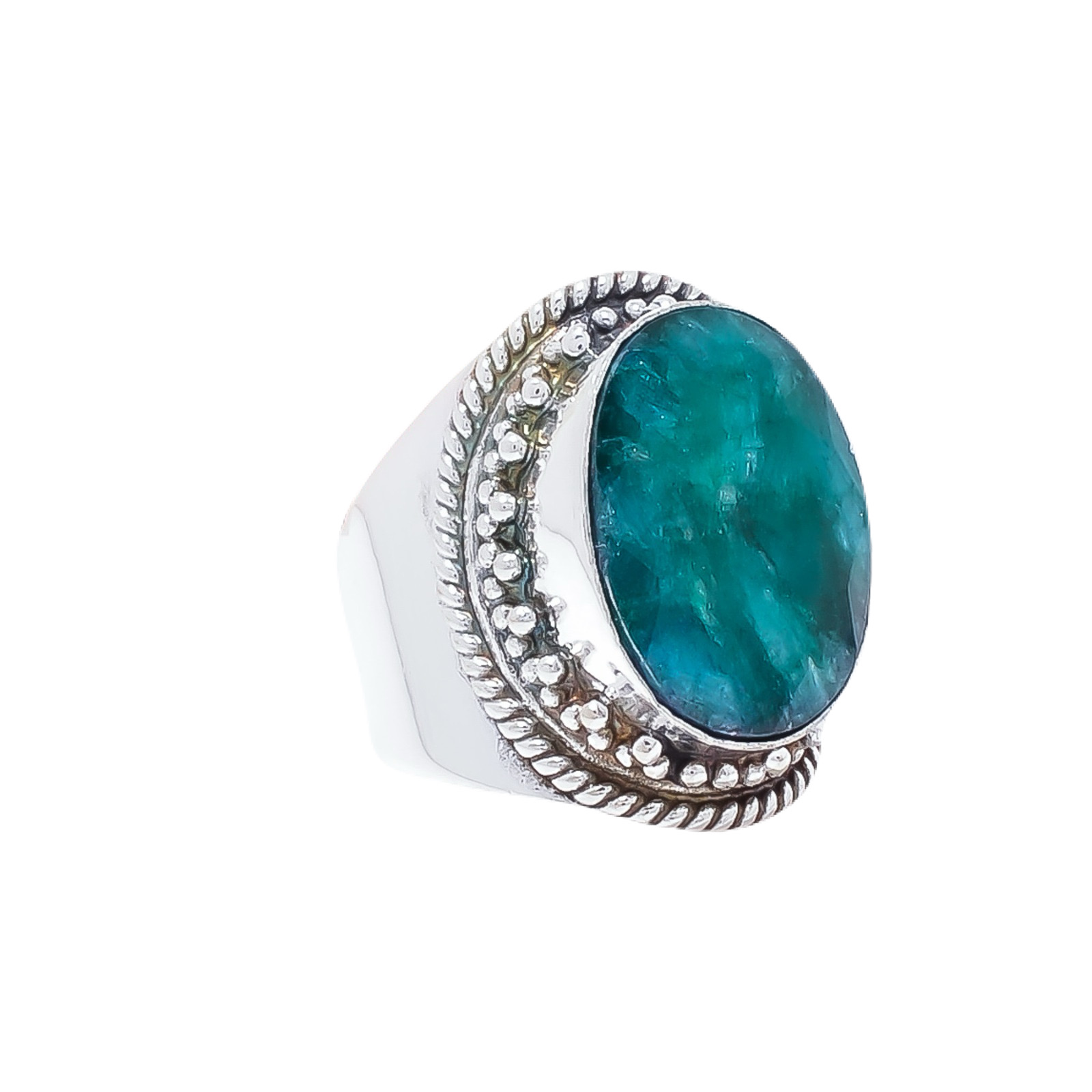 Emerlad - Dyed Quartz Gemstone 925 Sterling Silver Ring