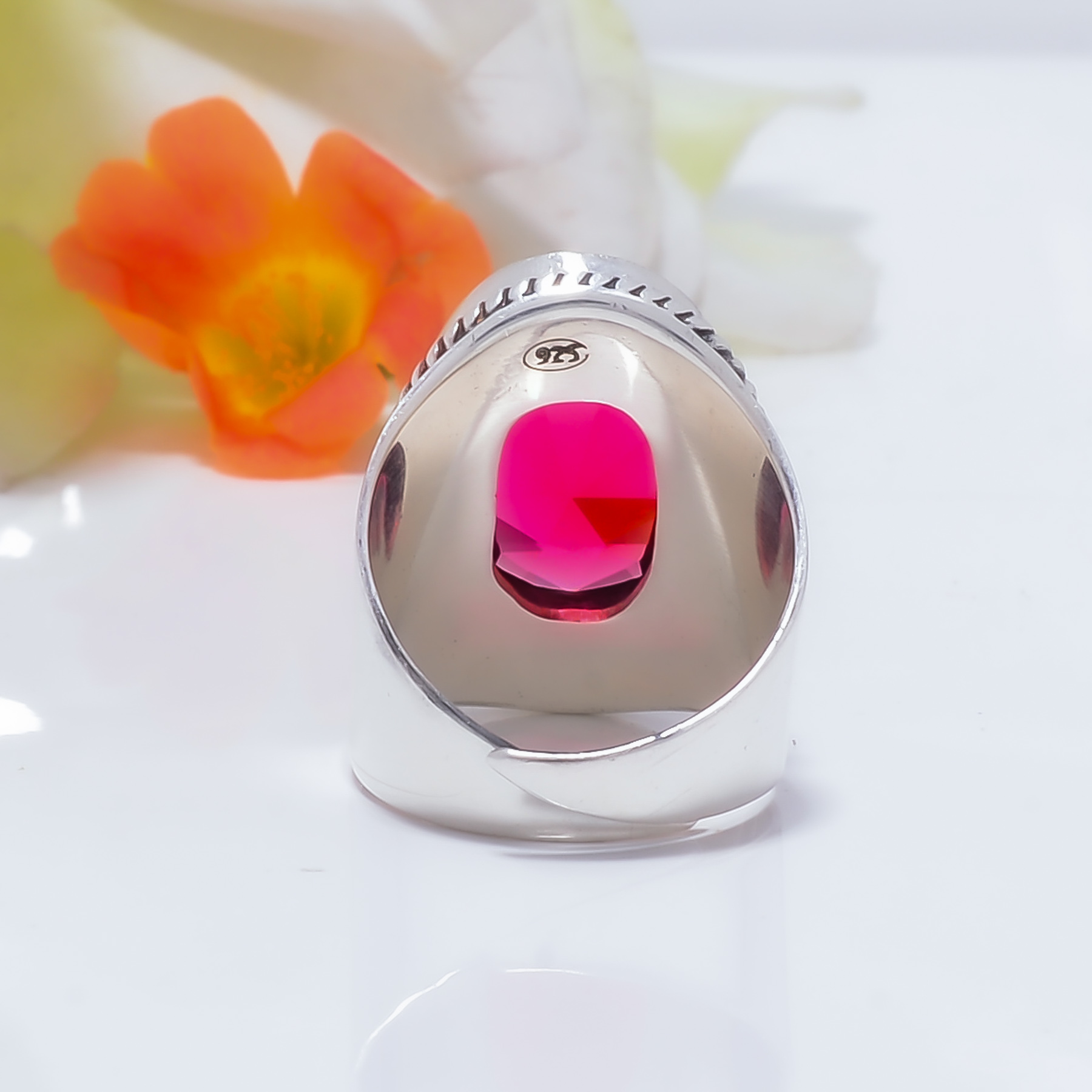 Pink Rubellite Tourmaline - Simulated Gemstone 925 Sterling Silver Ring