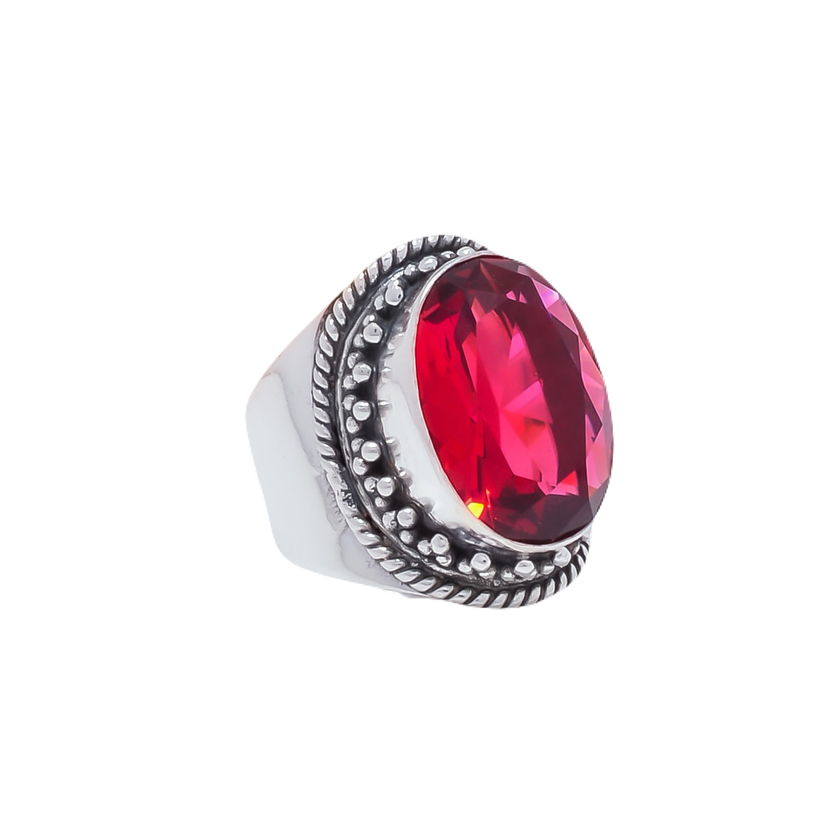 Pink Rubellite Tourmaline - Simulated Gemstone 925 Sterling Silver Ring