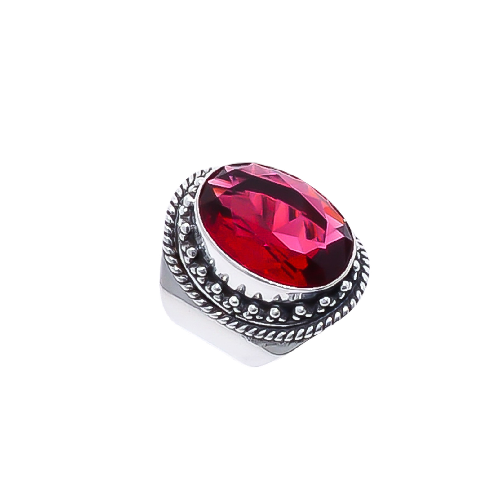 Red Garnet - Simulated Gemstone 925 Sterling Silver Ring
