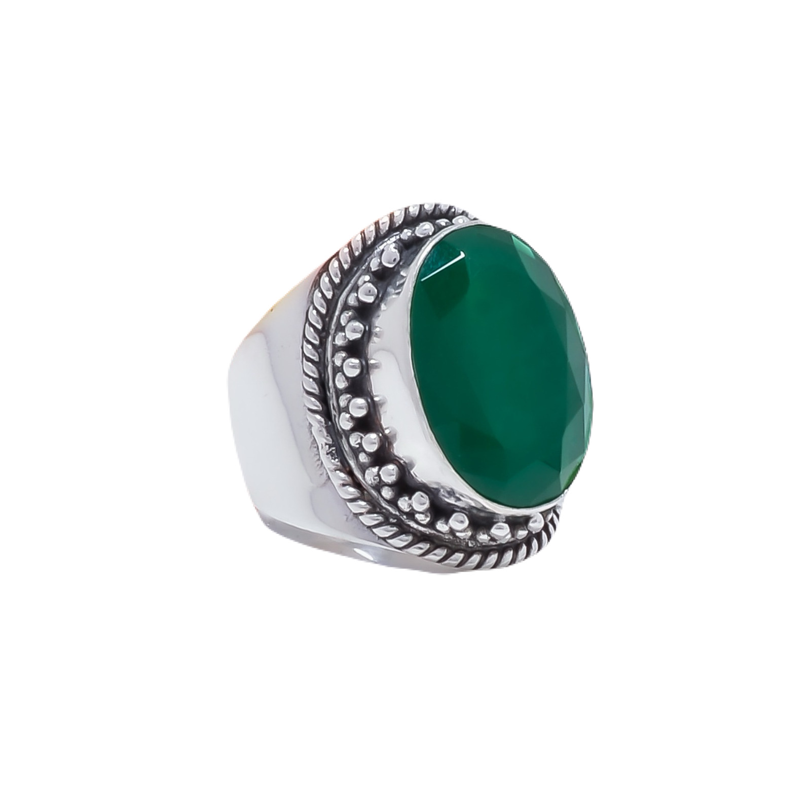 Emerald Simulated Gemstone 925 Sterling Silver Ring