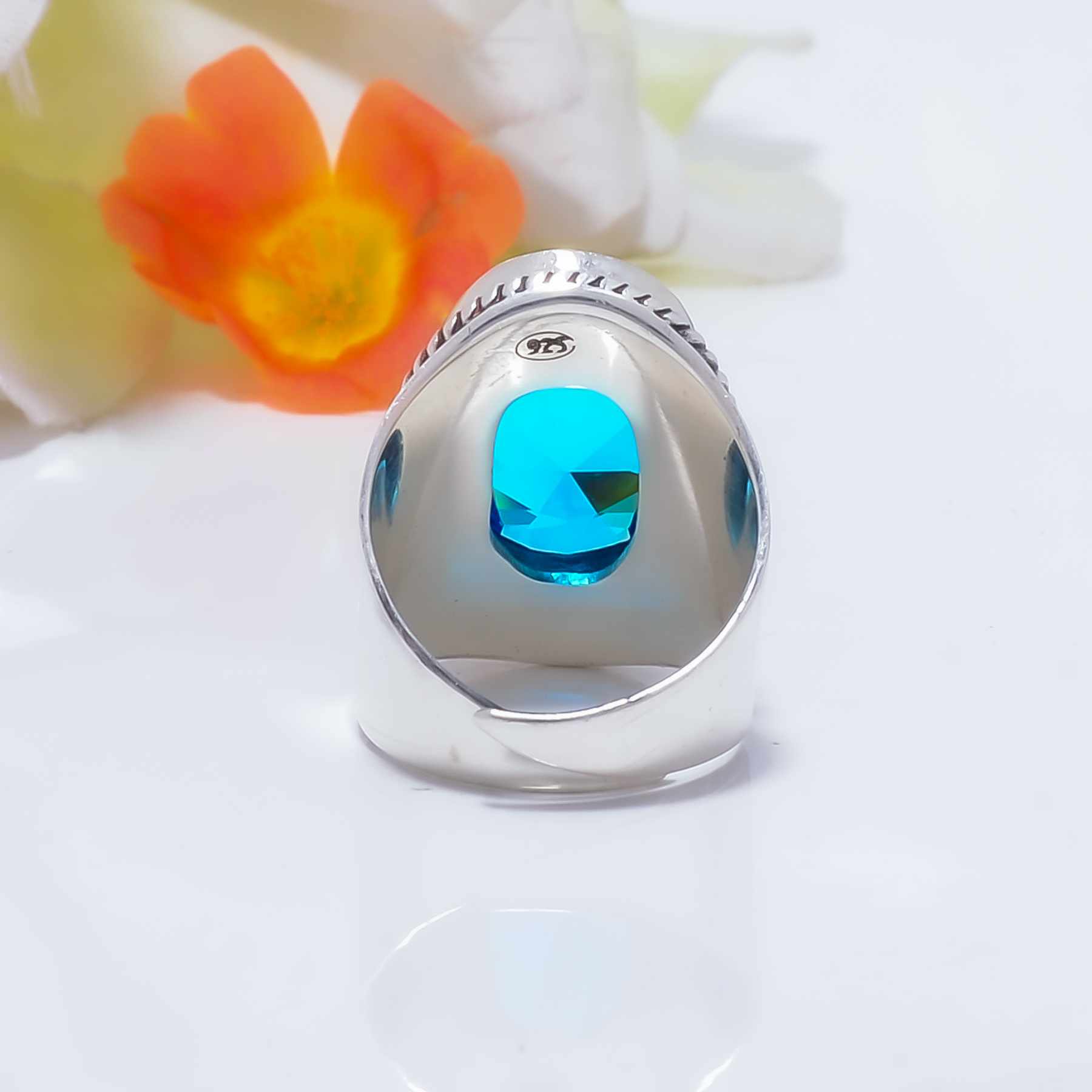 Swiss London Blue Topaz - Simulated Gemstone 925 Sterling Silver Ring