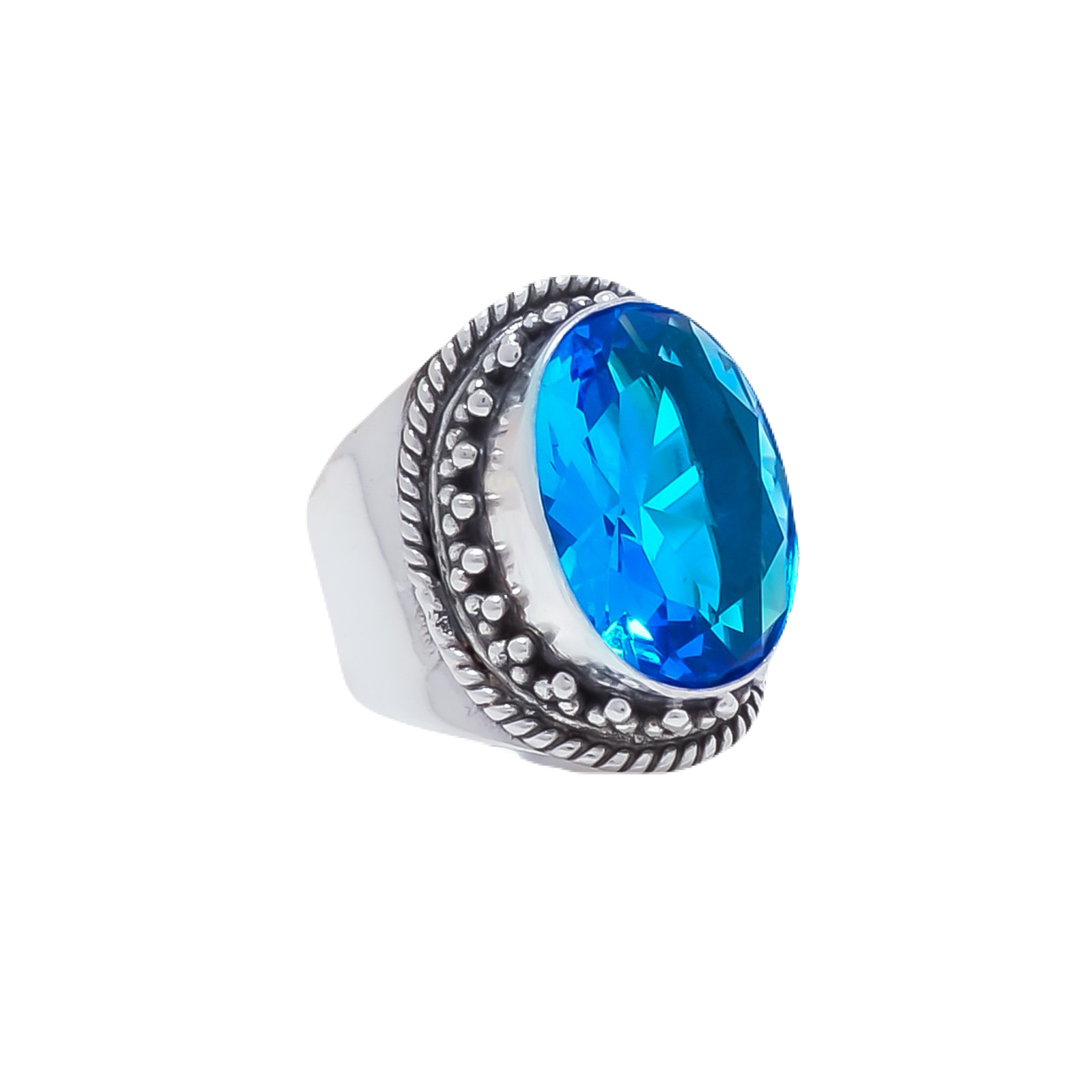 Swiss London Blue Topaz - Simulated Gemstone 925 Sterling Silver Ring