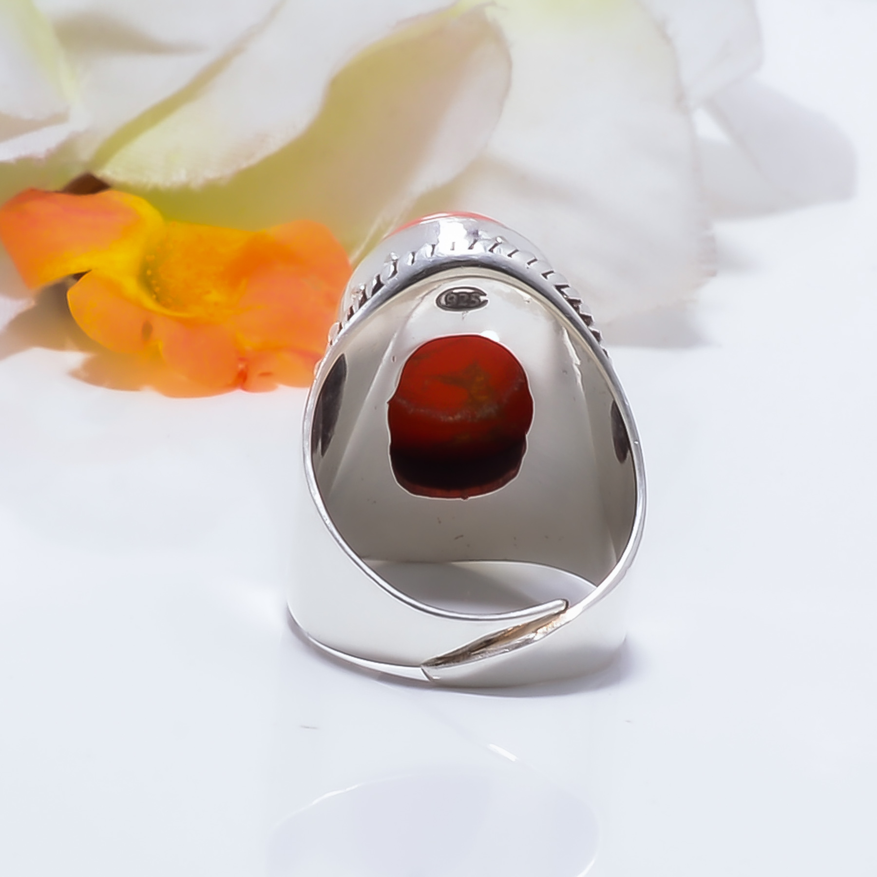 Copper Red Turquoise - Simulated Gemstone 925 Sterling Silver Ring