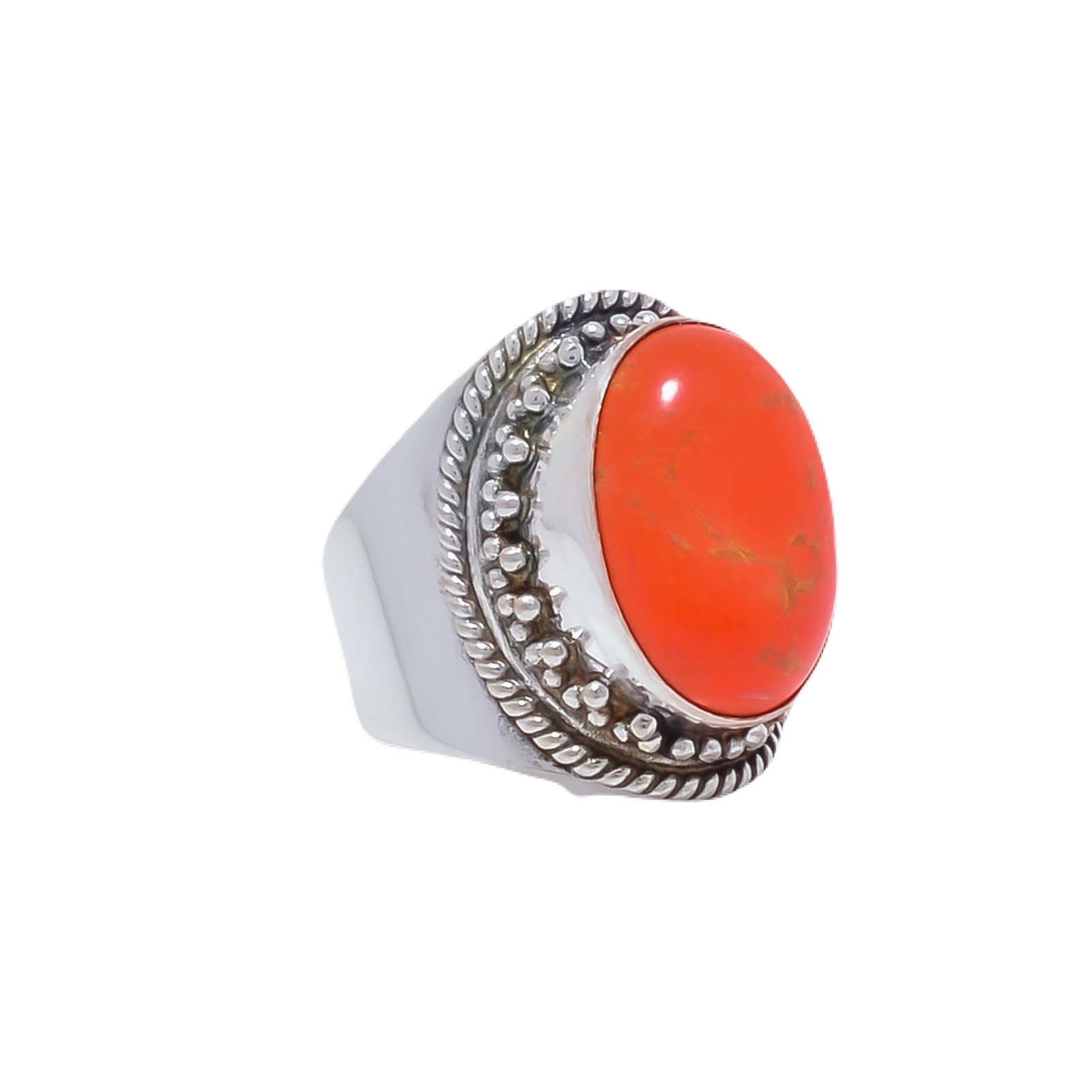 Copper Red Turquoise - Simulated Gemstone 925 Sterling Silver Ring