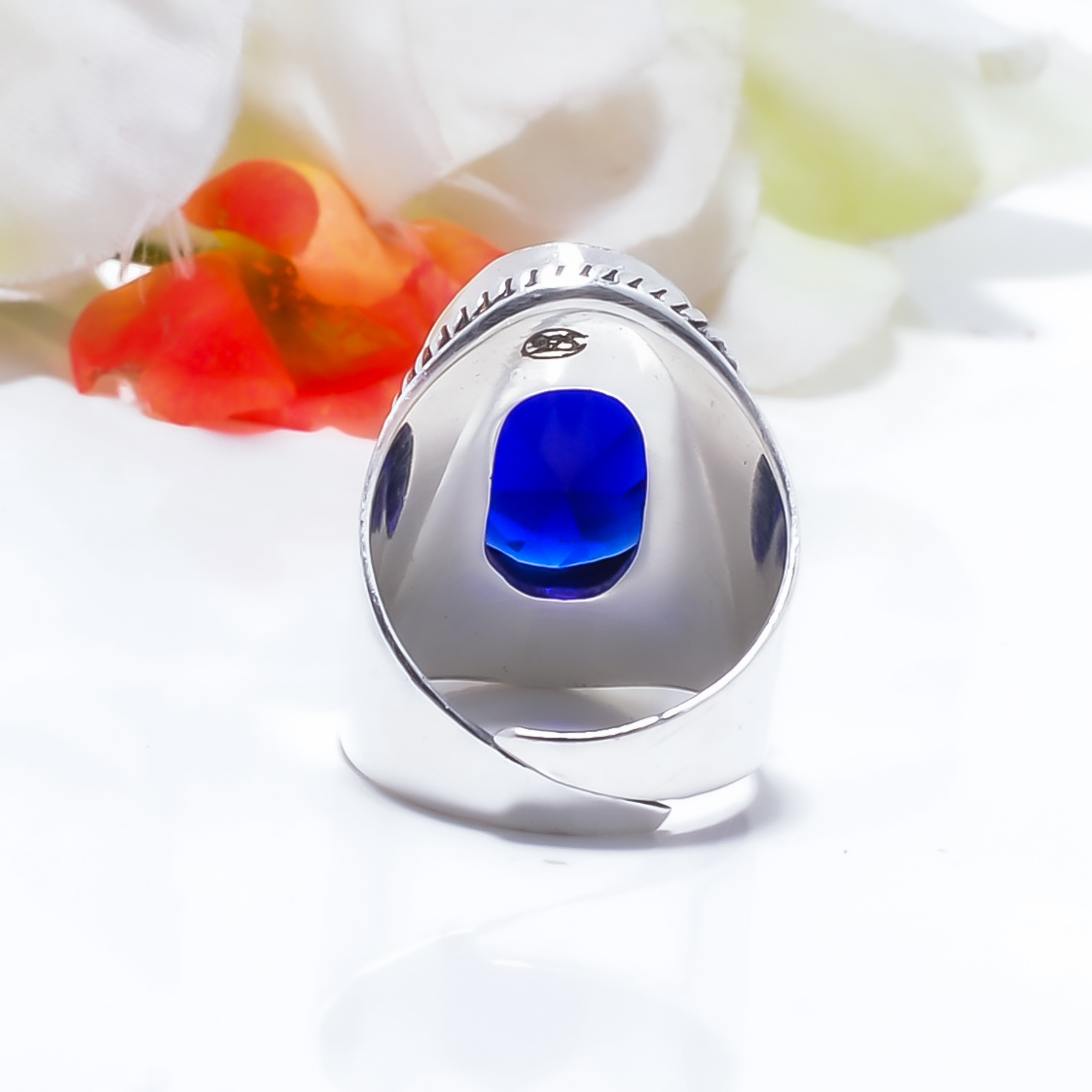 Blue Sapphire - Simulated Gemstone 925 Sterling Silver Ring