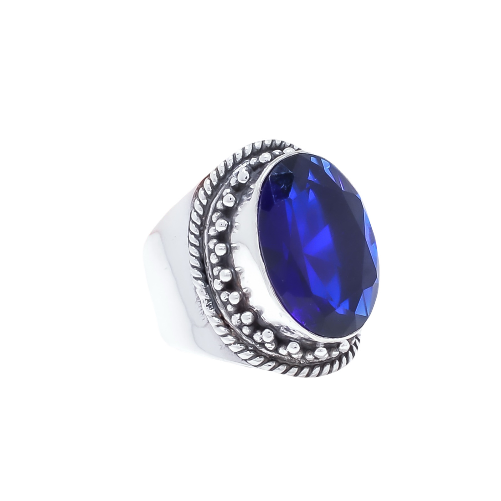 Blue Sapphire - Simulated Gemstone 925 Sterling Silver Ring