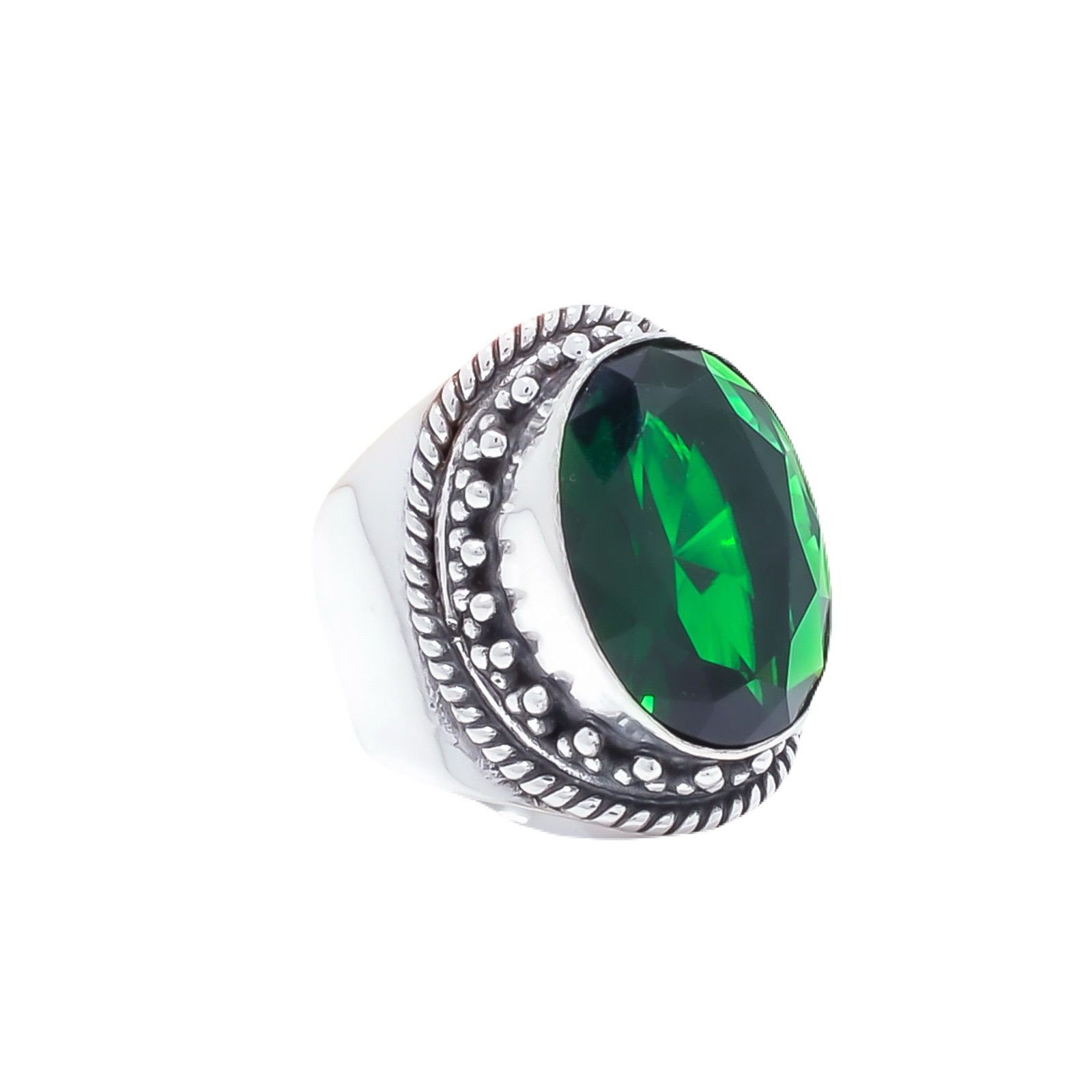 Chrome Diopside - Simulated Gemstone 925 Sterling Silver Ring