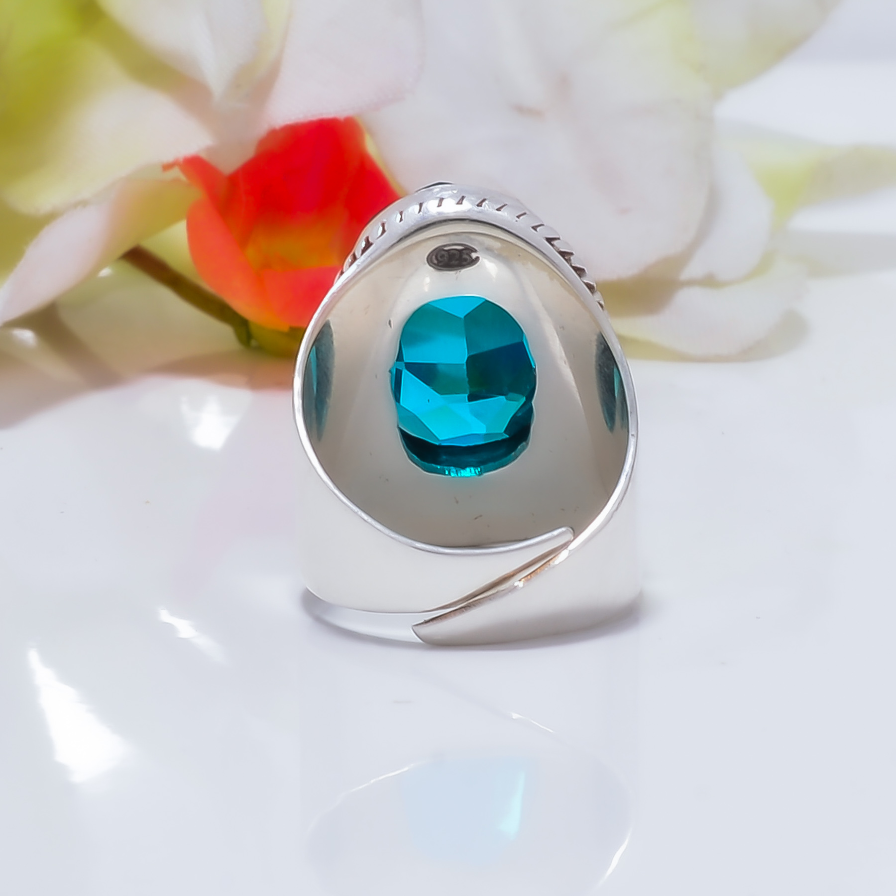 Teal Tourmaline - Simulated Gemstone 925 Sterling Silver Ring