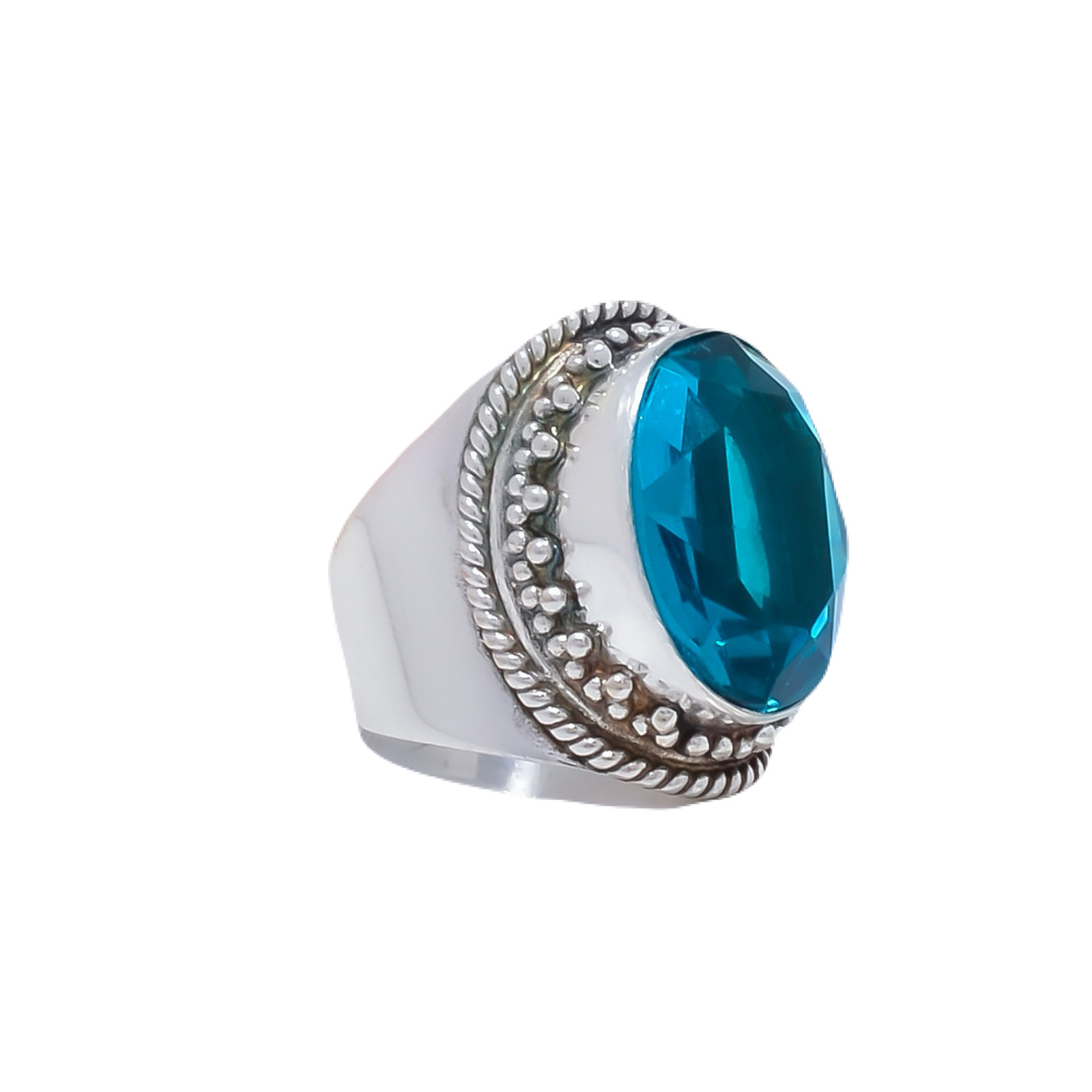 Teal Tourmaline - Simulated Gemstone 925 Sterling Silver Ring
