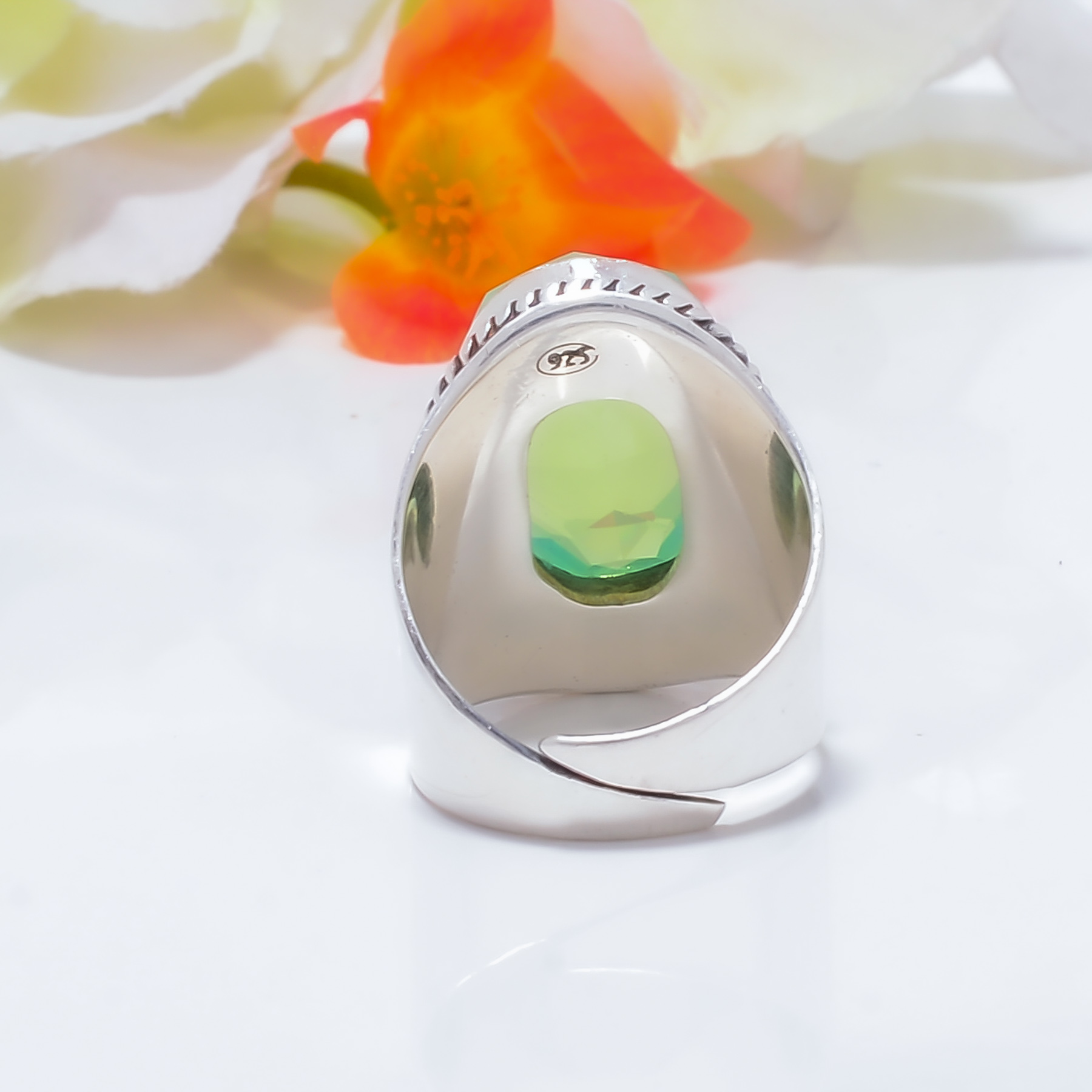 Green Milky Opal - Simulated Gemstone 925 Sterling Silver Ring