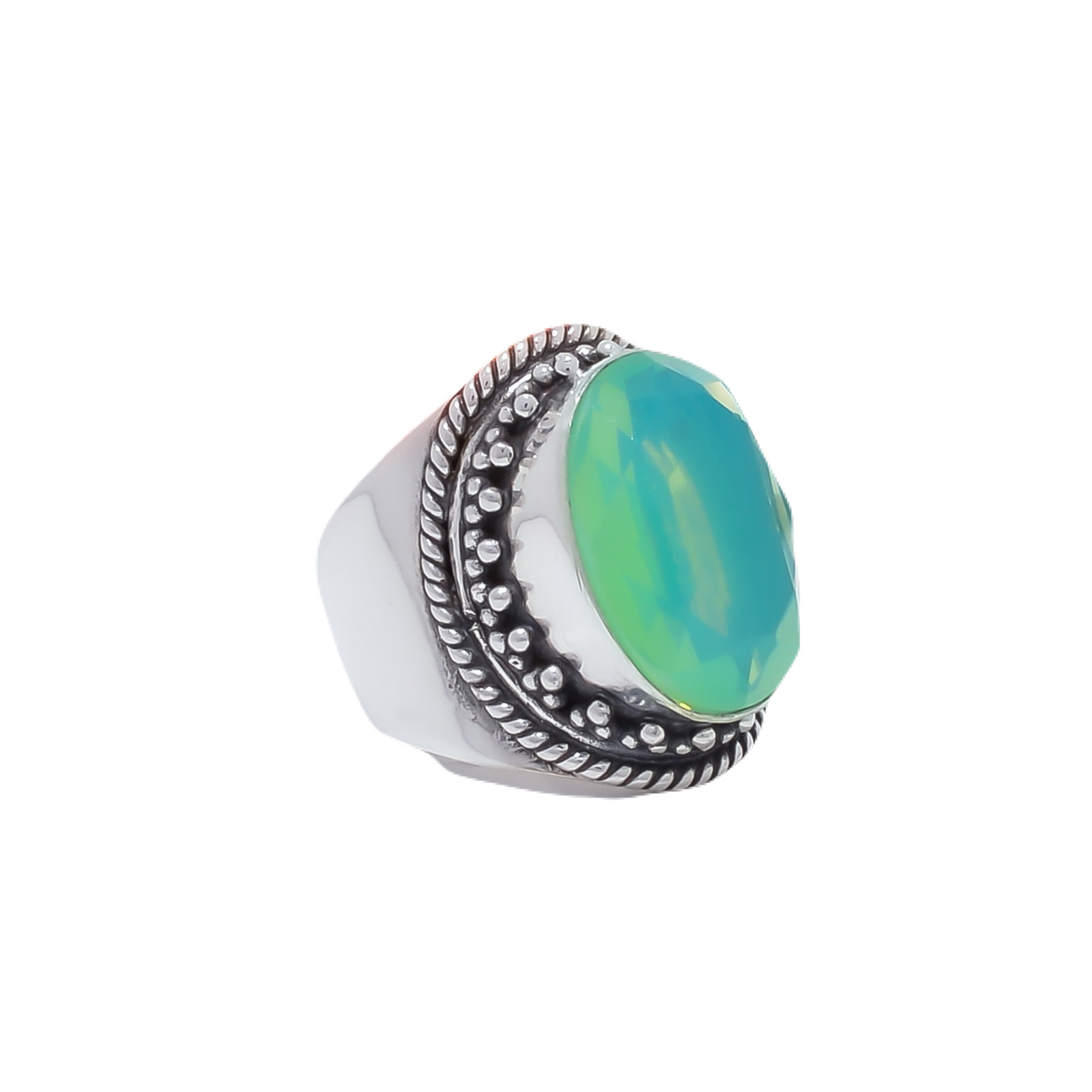 Green Milky Opal - Simulated Gemstone 925 Sterling Silver Ring