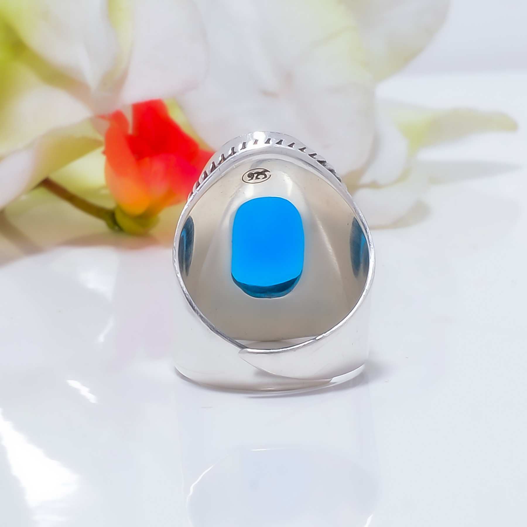 Blue Chalcedony - Simulated Gemstone 925 Sterling Silver Ring