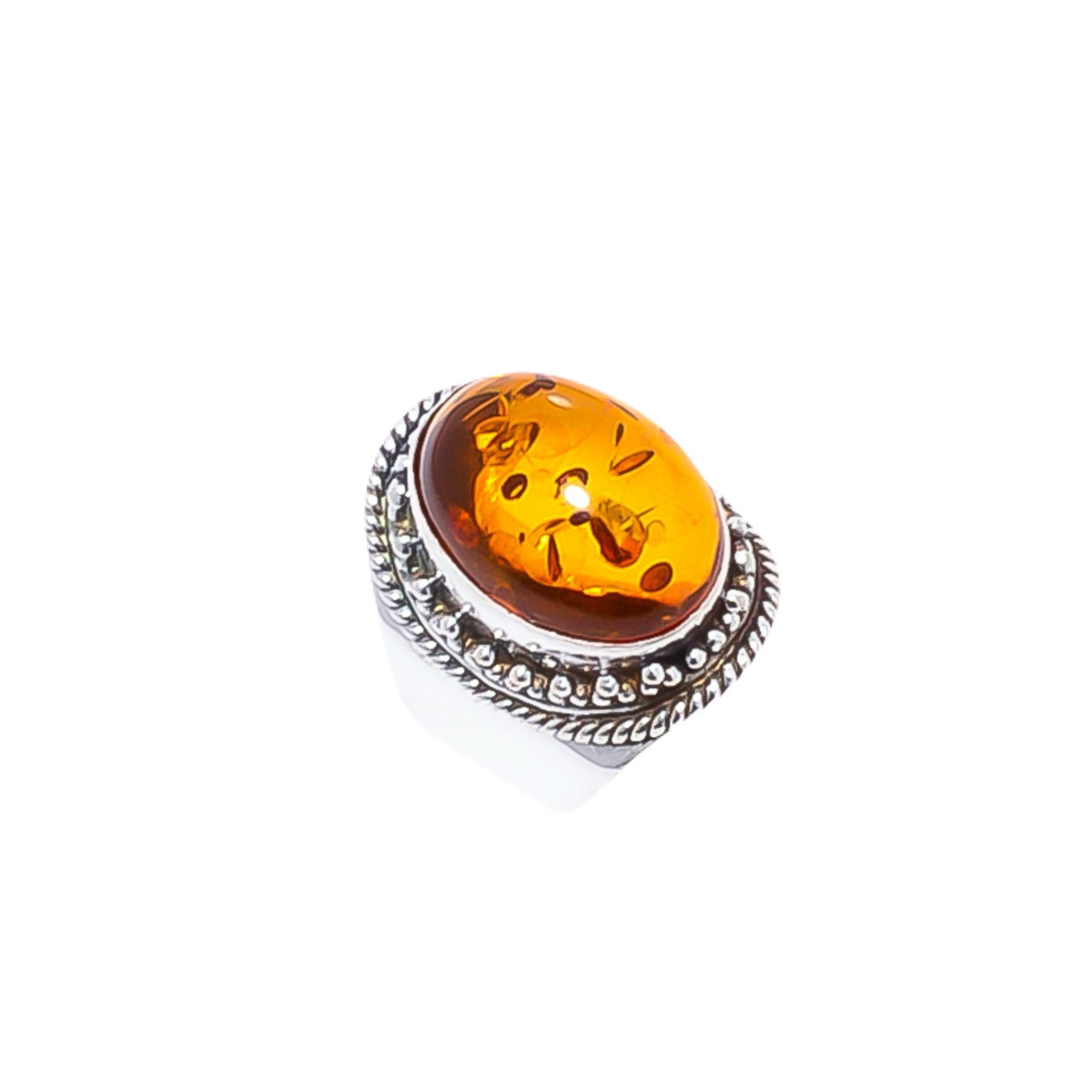 Amber - Simulated Gemstone 925 Sterling Silver Ring