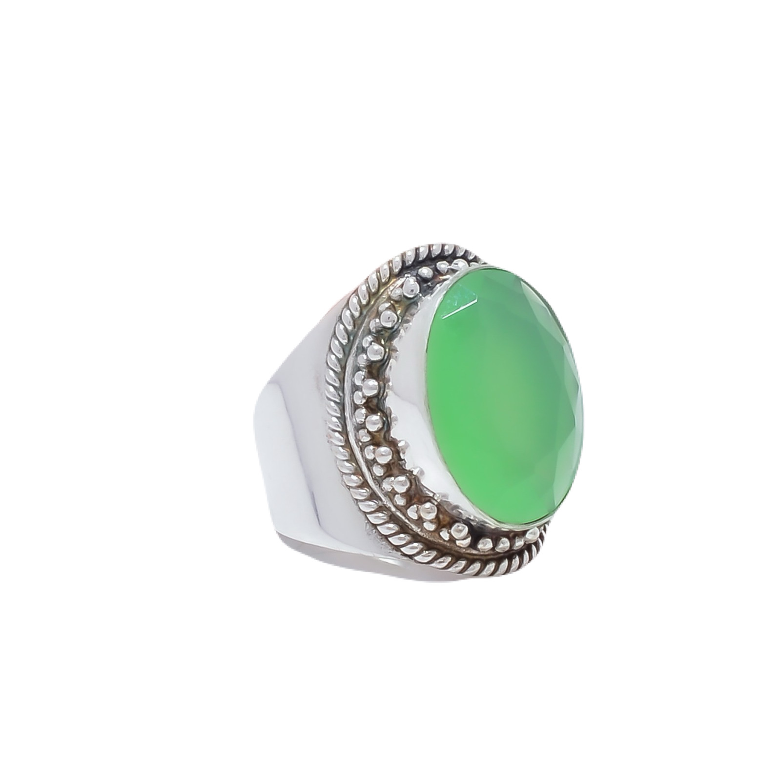Green Chalcedony - Simulated Gemstone 925 Sterling Silver Ring