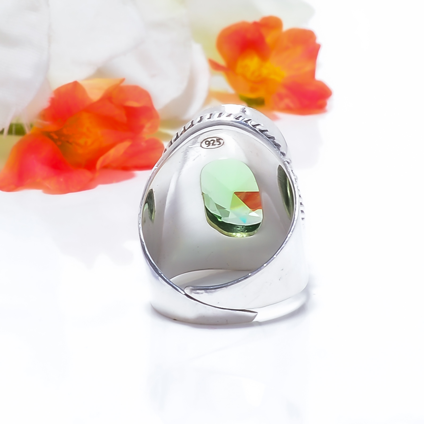 Green Amethyst - Simulated Gemstone 925 Sterling Silver Ring