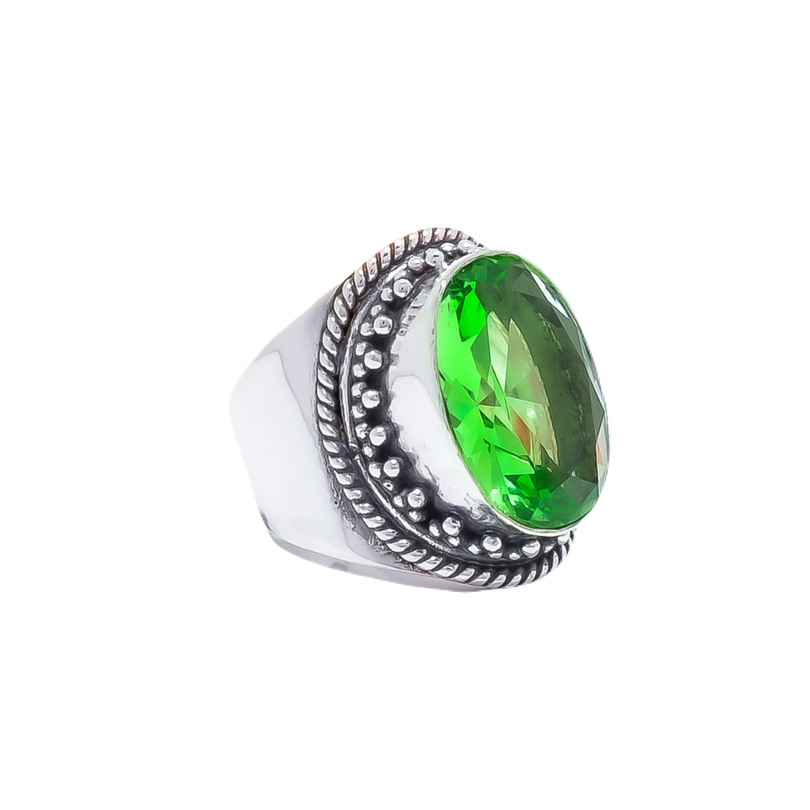 Green Amethyst - Simulated Gemstone 925 Sterling Silver Ring