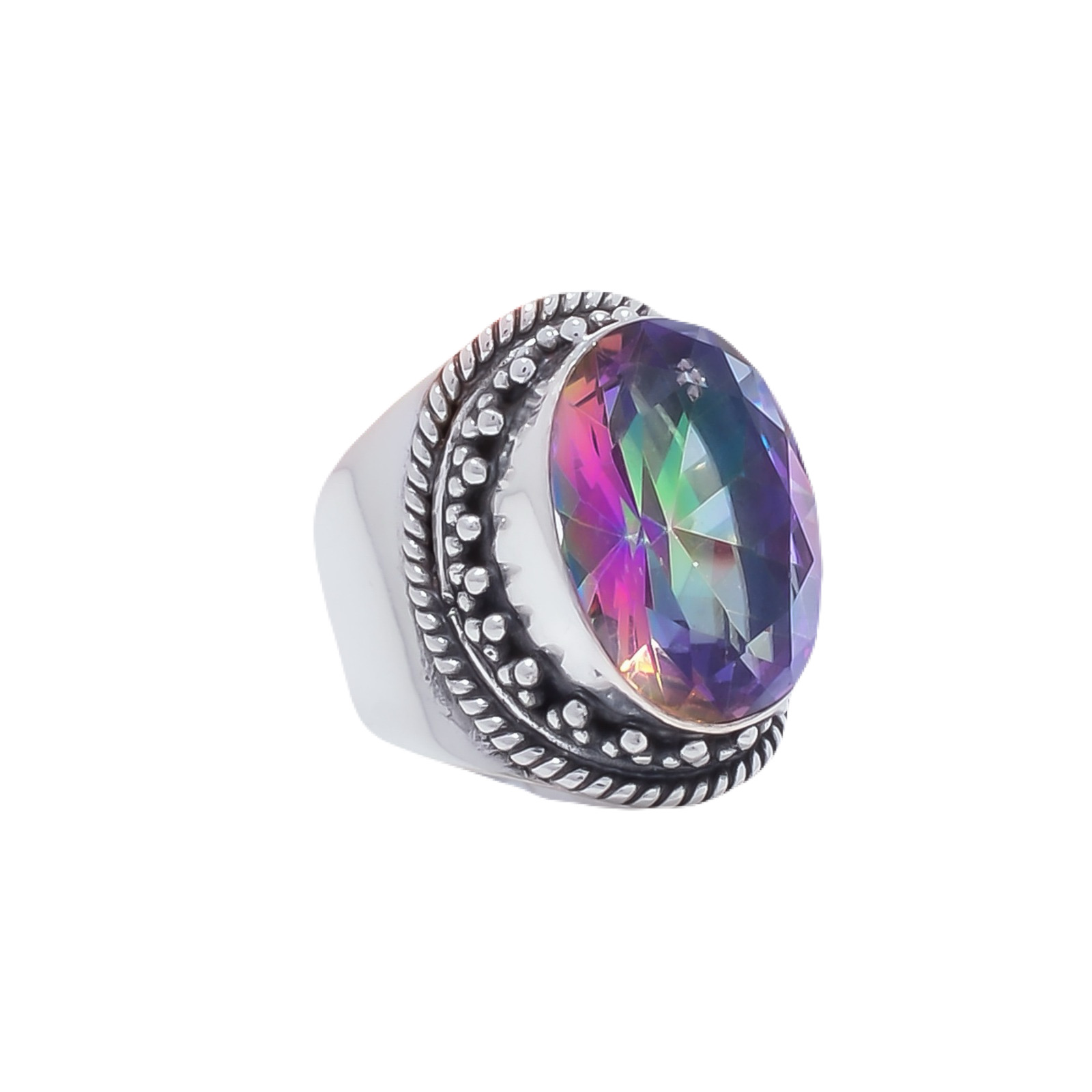 Rainbow Mystic Fire Topaz - Simulated Gemstone 925 Sterling Silver Ring