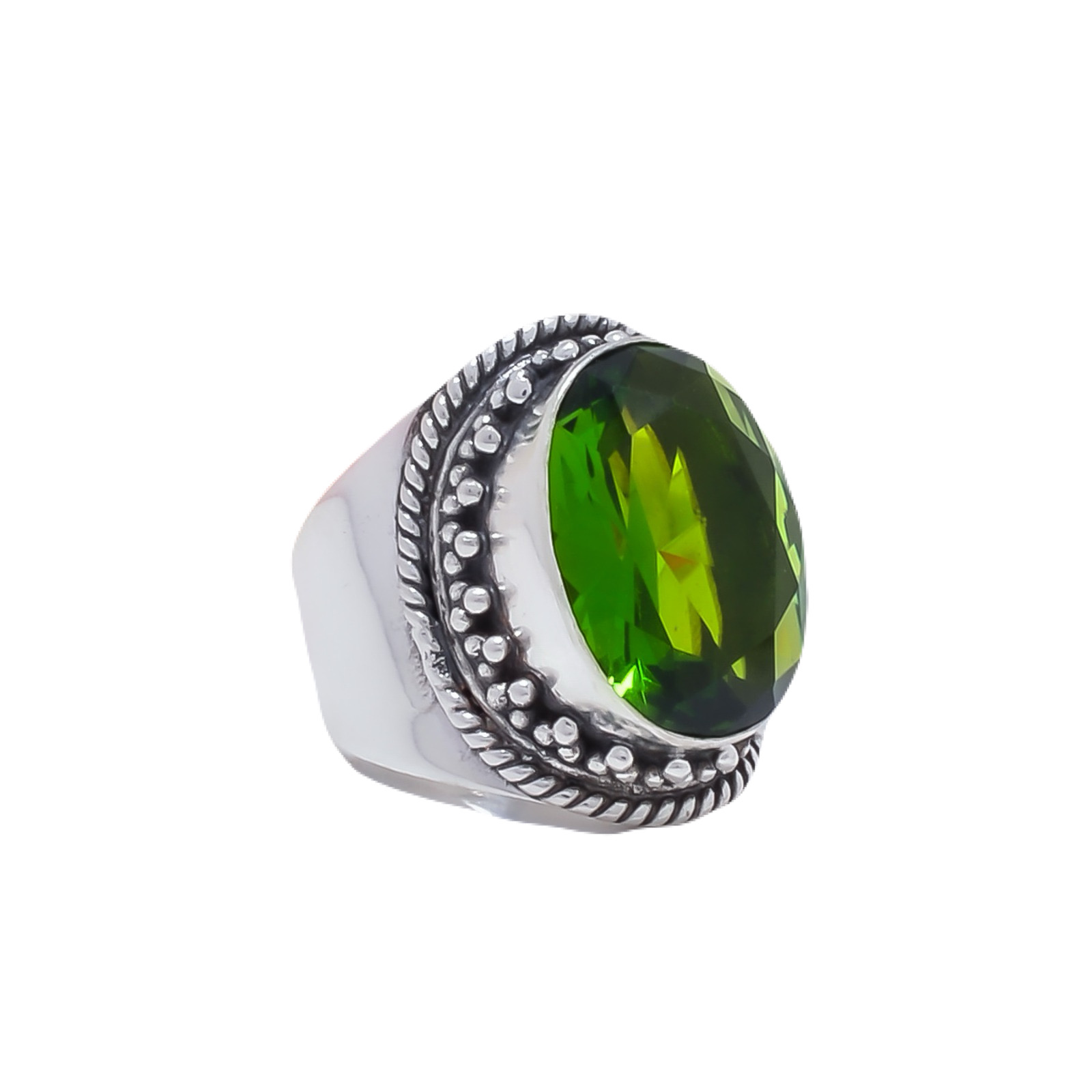 Peridot - Simulated Gemstone 925 Sterling Silver Ring