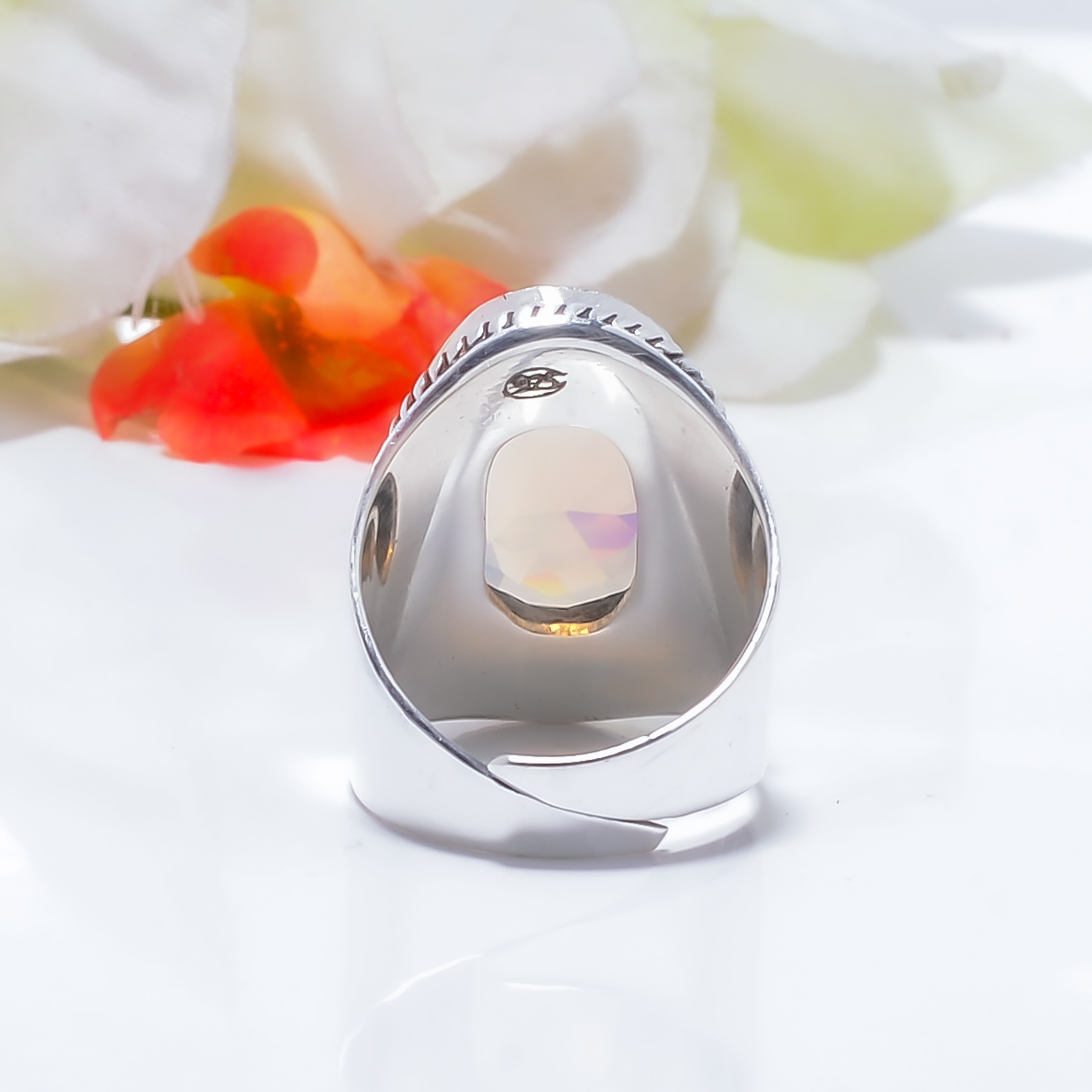 Milky Opal - Simulated Gemstone 925 Sterling Silver Ring