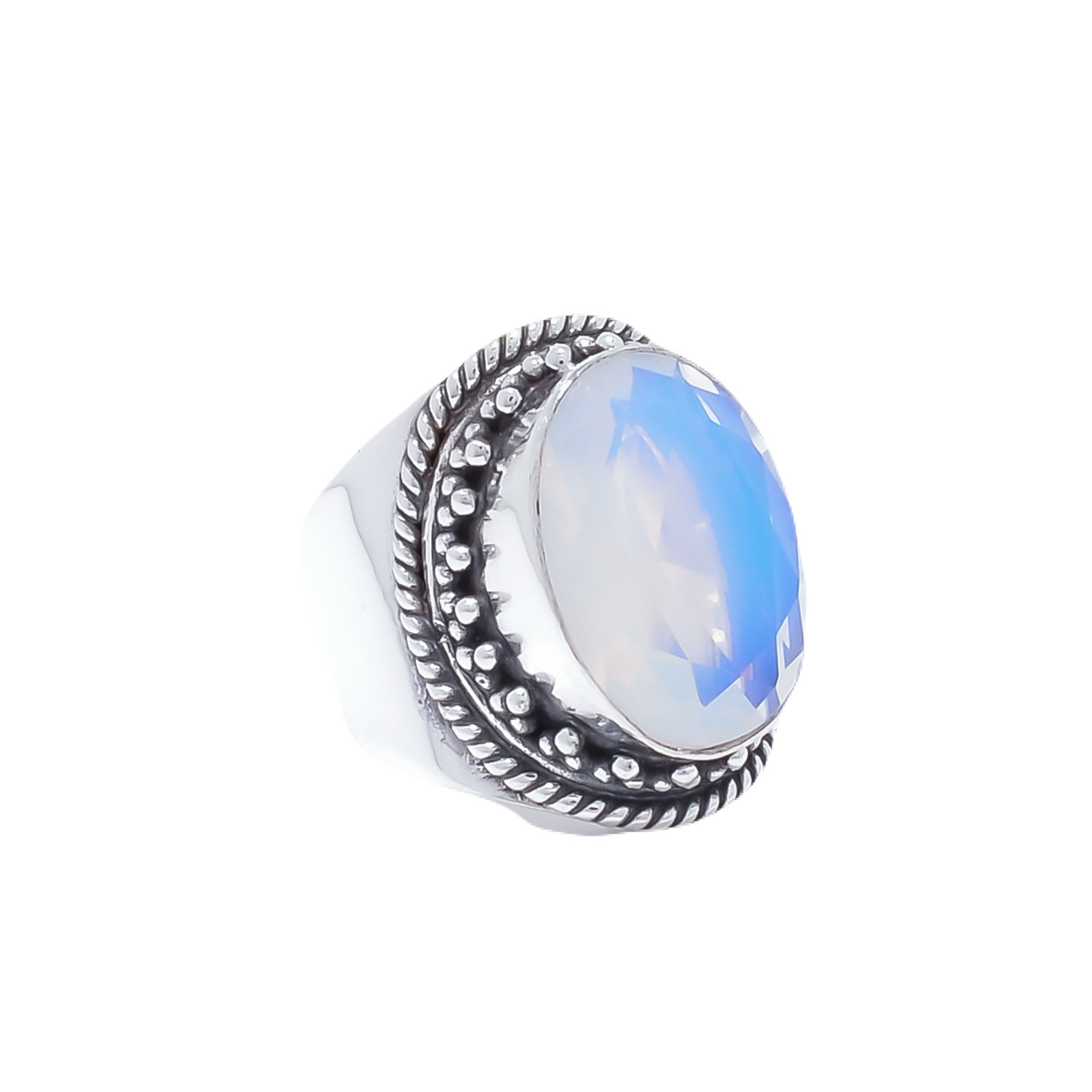 Milky Opal - Simulated Gemstone 925 Sterling Silver Ring